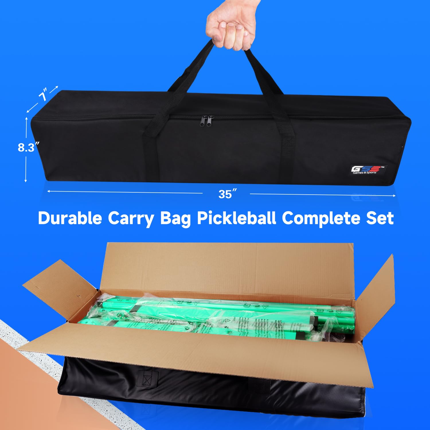 GSE Games & Sports Expert Portable Pickleball Net Set - Regulation Size Net, 4 Paddles, 6 Balls & Carry Bag - Weatherproof Metal Frame for Outdoor Play - Perfect for Backyard, Park & Beach Pickleball Games