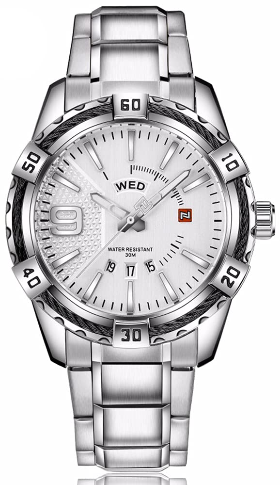 Luxury Men's Analog Day Date Quartz Watch - Waterproof Stainless Steel for Business & Formal Wear