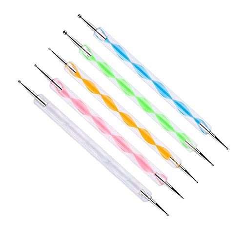 MAXZILA Professional Nail Art Kit - 5-Piece Dual-Ended Nail Art Brushes, Dotting Tools & Wax Sticks for Acrylic, Gel & Dip Powder Nail Designs - Perfect for Home Manicure, Salon & DIY Nail Art (Multi-Color Set)