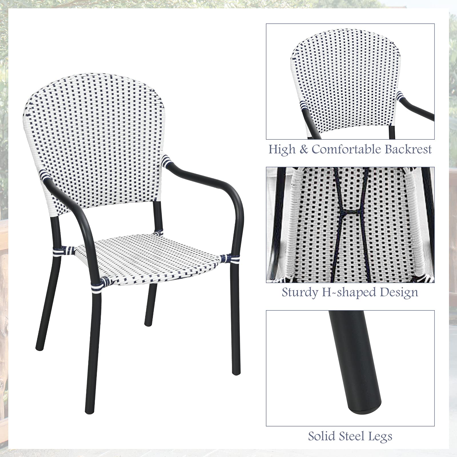 Tangkula 5-Piece Rattan Patio Dining Set - No Assembly Square Folding Table & 4 Stackable Chairs with Tempered Glass Top for Backyard, Garden, Poolside | Perfect for Outdoor Entertaining, Small Space Dining & Bistro Style Decor