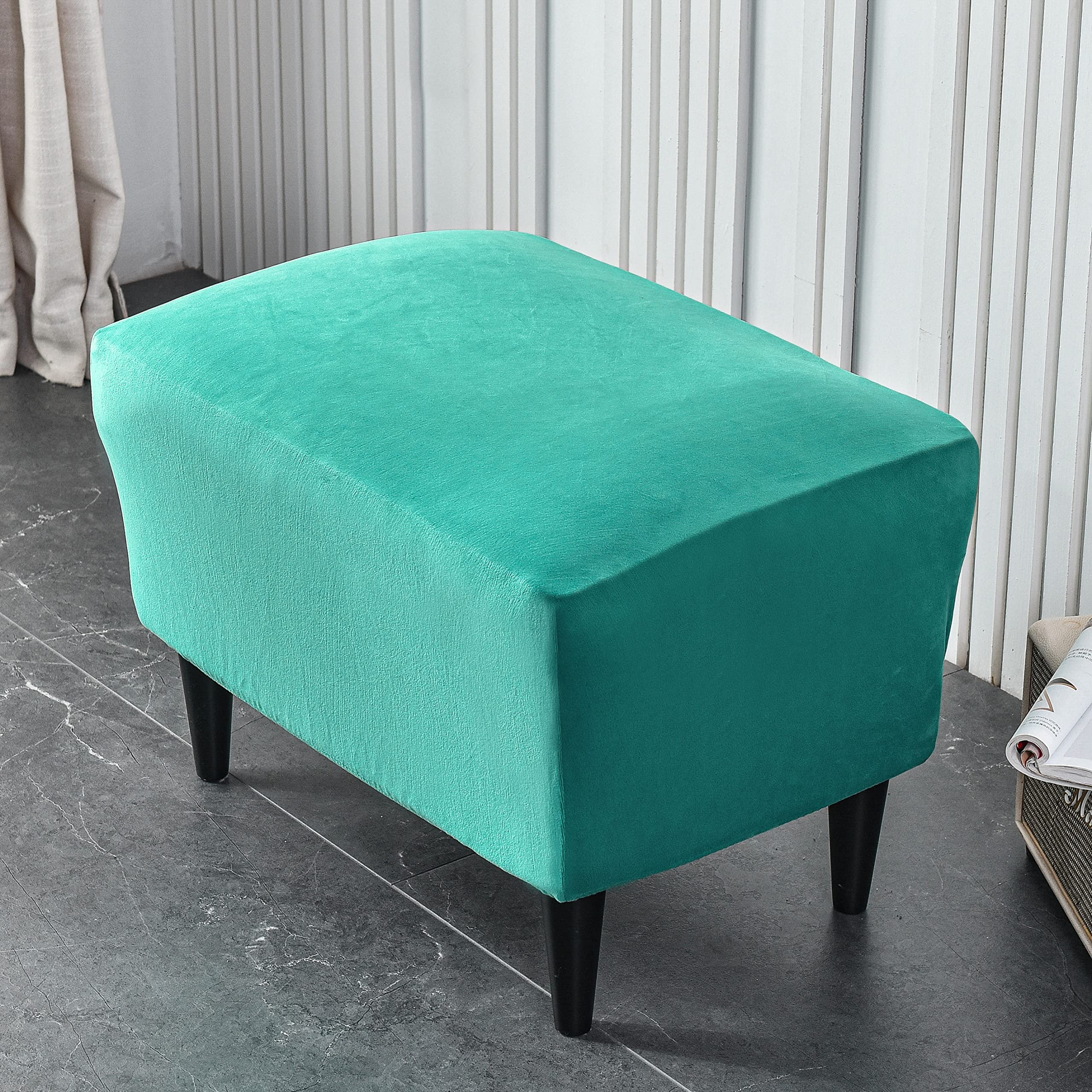 CRFATOP X-Large Velvet Ottoman Chair Cover - Stretchable Rectangle Storage Stool Slipcover with Elastic Bottom for Footrest, Sofa & Furniture Protection (04) - Perfect for Living Room, Bedroom & Home Decor