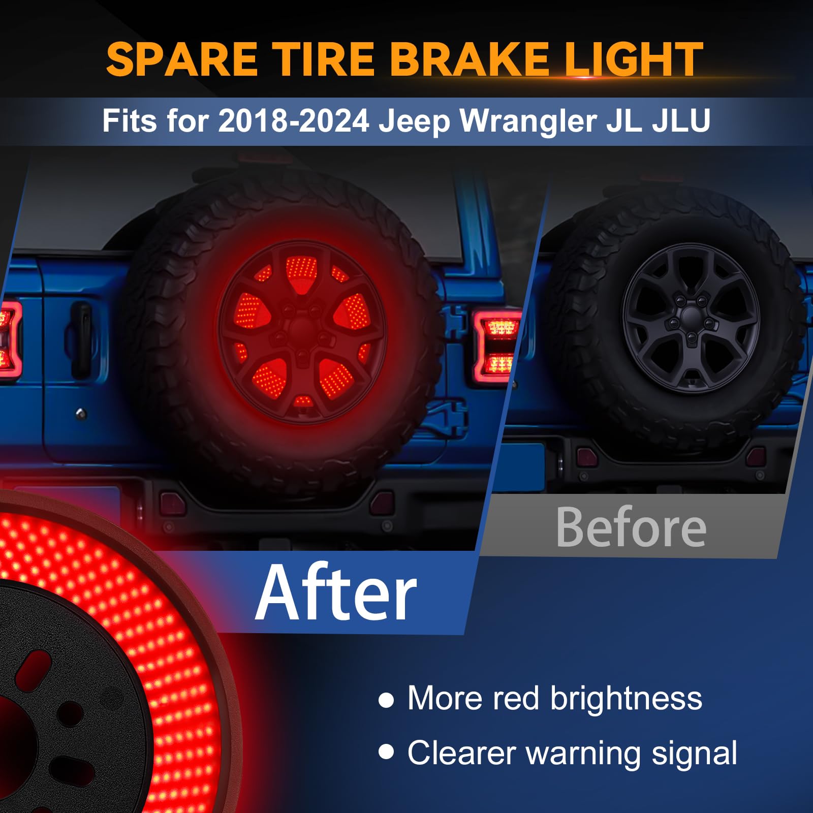 Super Bright 405PCS LED Spare Tire Brake Light for 2018-2025 Jeep Wrangler JL & JLU | Plug-N-Play 3rd Brake Light | Rear Tail Light Accessories | Perfect for Off-Roading & Night Driving Safety