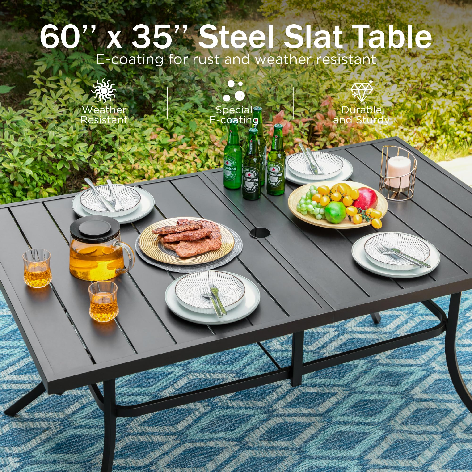 PHI VILLA 7-Piece Outdoor Dining Set - Durable Metal Patio Furniture with 59