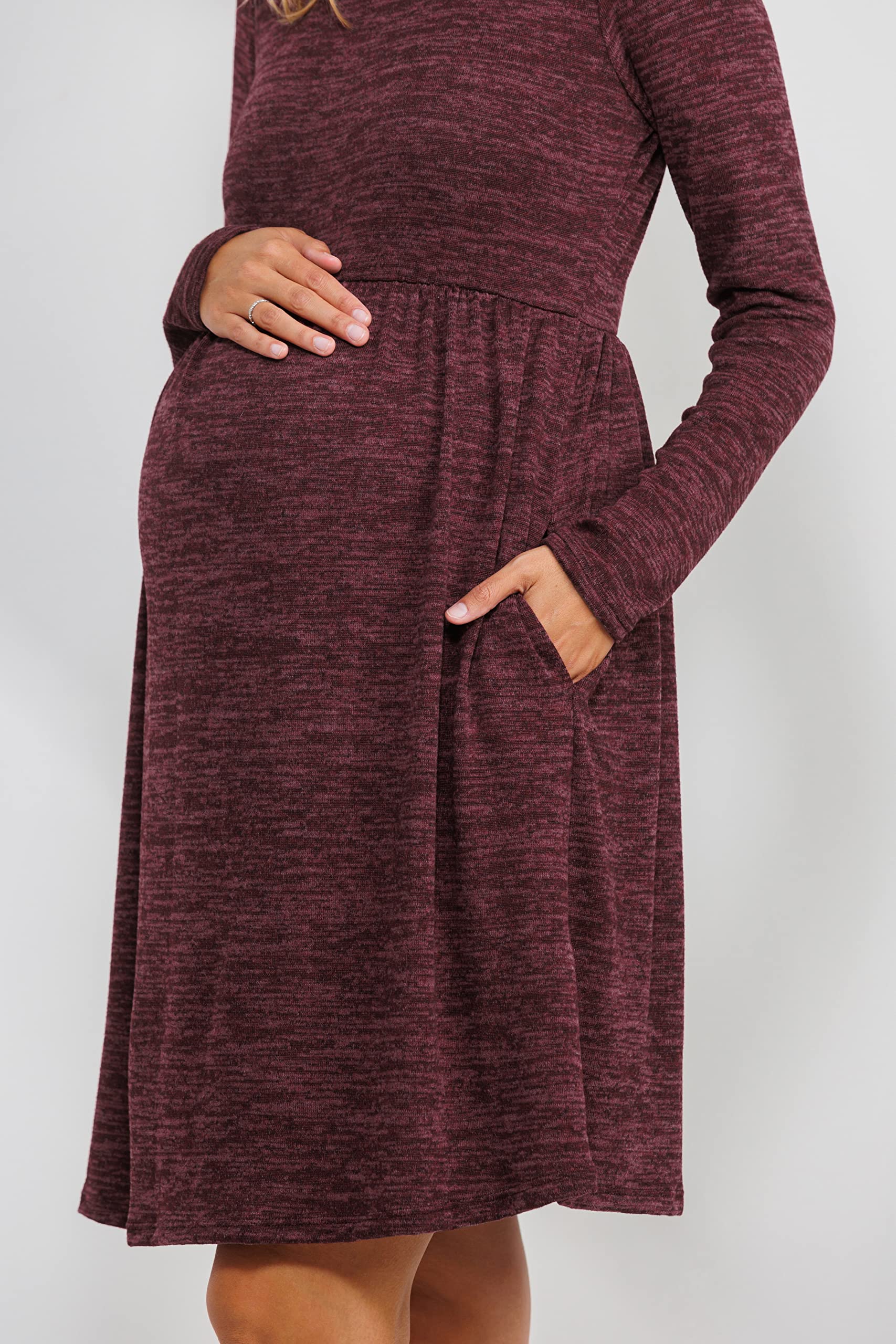 HELLO MIZ Women's Maternity Sweater Knit Dress with Pockets - Soft Stretchy Nursing Dress for Pregnancy & Breastfeeding | Perfect for Casual Wear, Office & Maternity Photos