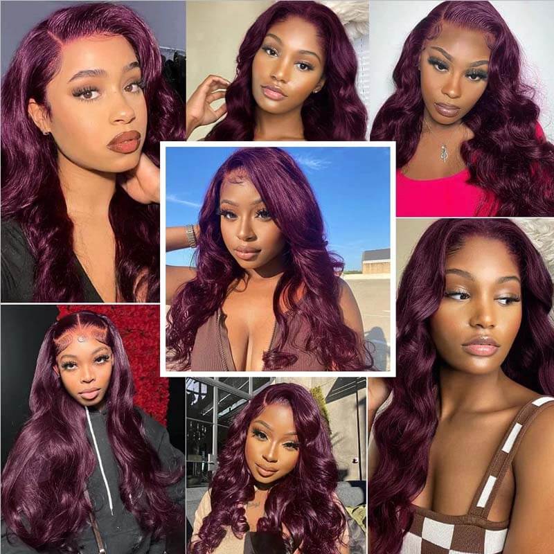 Eullair Glueless Dark Purple Plum Straight Human Hair Wig - Body Wave Lace Frontal Wigs for Women | Natural Look for Daily Wear, Cosplay & Special Occasions