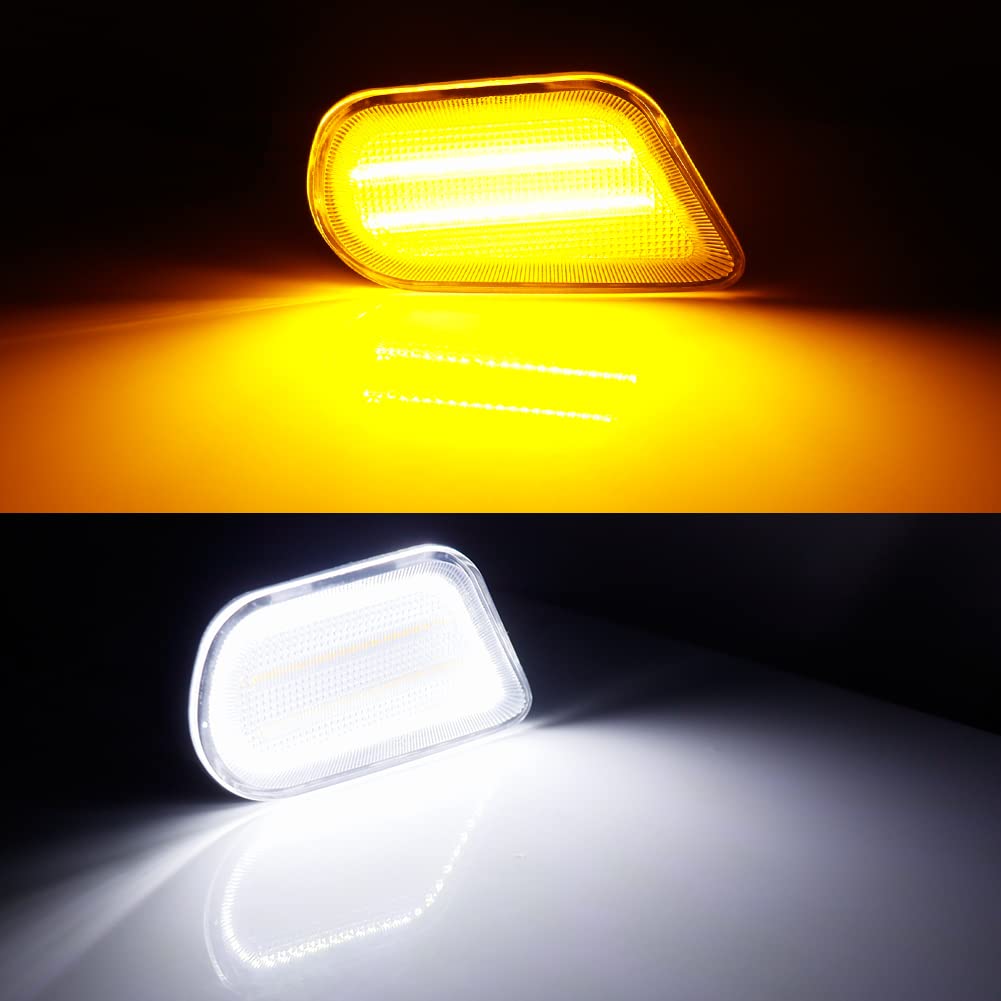 1998-2002 Pontiac Firebird Trans Am Clear Lens Switchback White/Amber LED Turn Signal Lights - DRL Corner Side Marker Parking Lamp Replacement for Enhanced Visibility & Style | Perfect for Night Driving & Car Customization