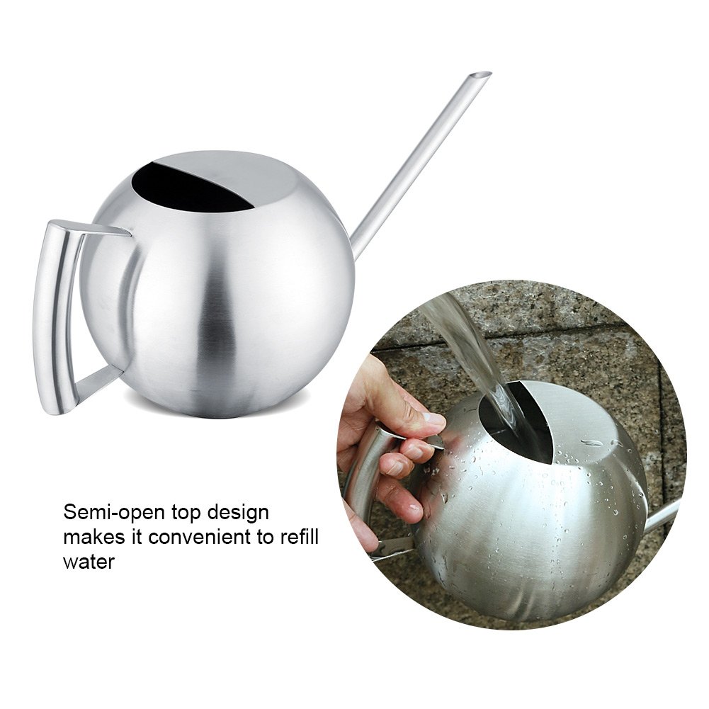 Stainless Steel Long Spout Watering Can 1000mL - Easy Pour Indoor Outdoor Plant Watering Pot for Potted Flowers, Home, Office, Garden & Yard - Perfect for Delicate Plants and Precise Watering