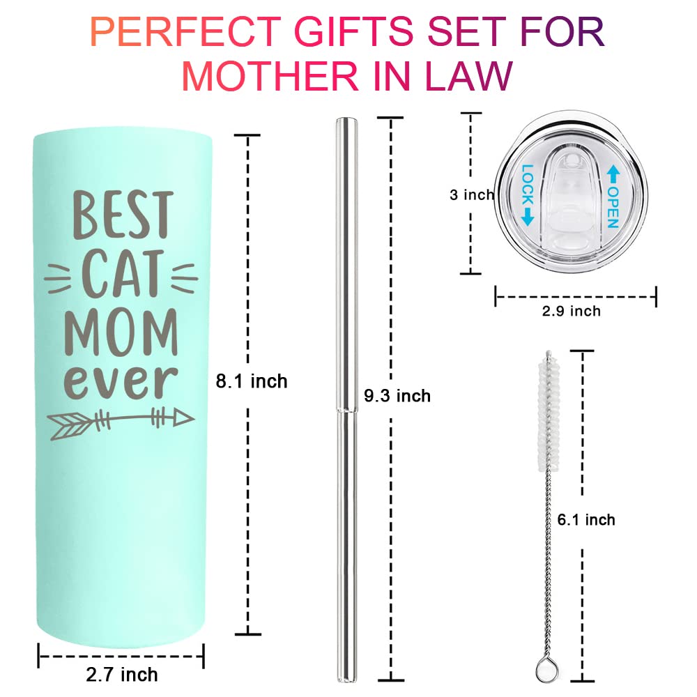 20Oz Cat Lover Wine Tumbler with Straw & Keychain - Best Cat Mom Ever Gift for Women, Christmas, Birthday & Mother's Day - Insulated Travel Cup for Cat Themed Lovers (Green) - Perfect for Coffee, Wine & Outdoor Adventures