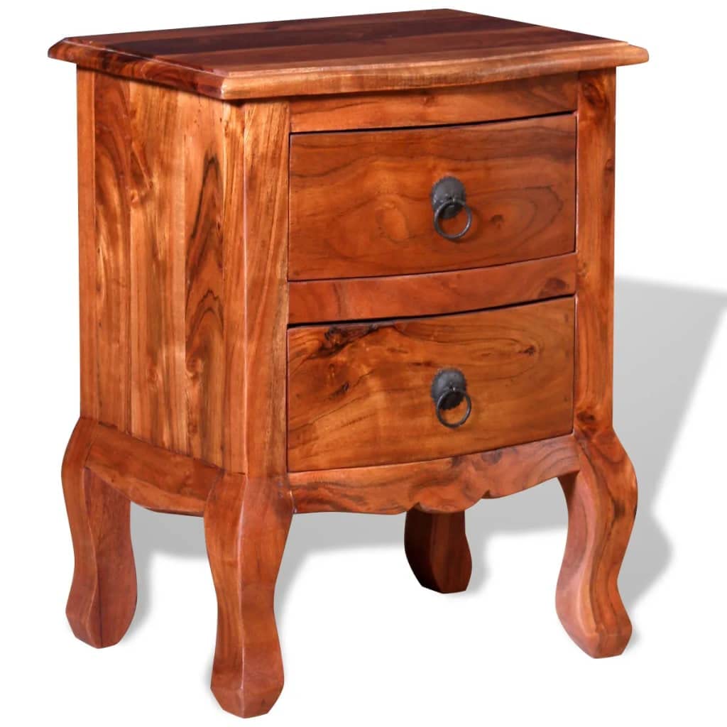 vidaXL Vintage-Style Nightstand with 2 Drawers - Solid Acacia Wood Bedside Cabinet - Brown Matte Finish End Table for Bedroom, Living Room & Office