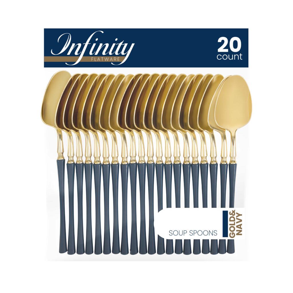 Premium Infinity Collection Gold & Navy Flatware Set - 20-Piece Elegant Dinnerware for Formal Dining, Parties & Special Occasions