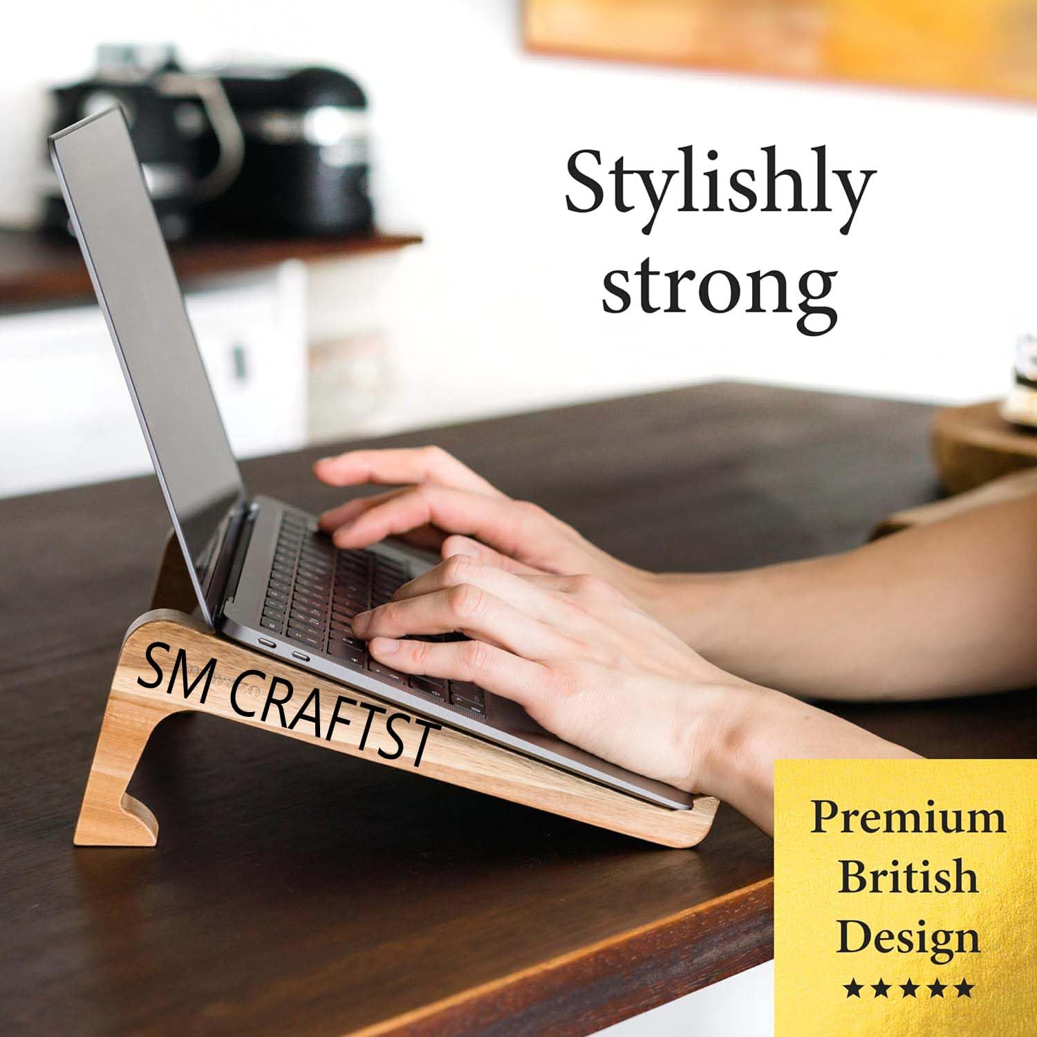 Premium Wooden Laptop Stand for Desk - Adjustable Ergonomic Vertical Holder for 10-17