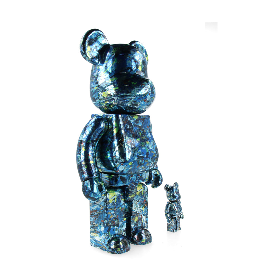 400% + 100% Bearbrick Jackson Pollock Studio Chrome Version - Limited Edition Art Collectible Figure for Display & Home Decor