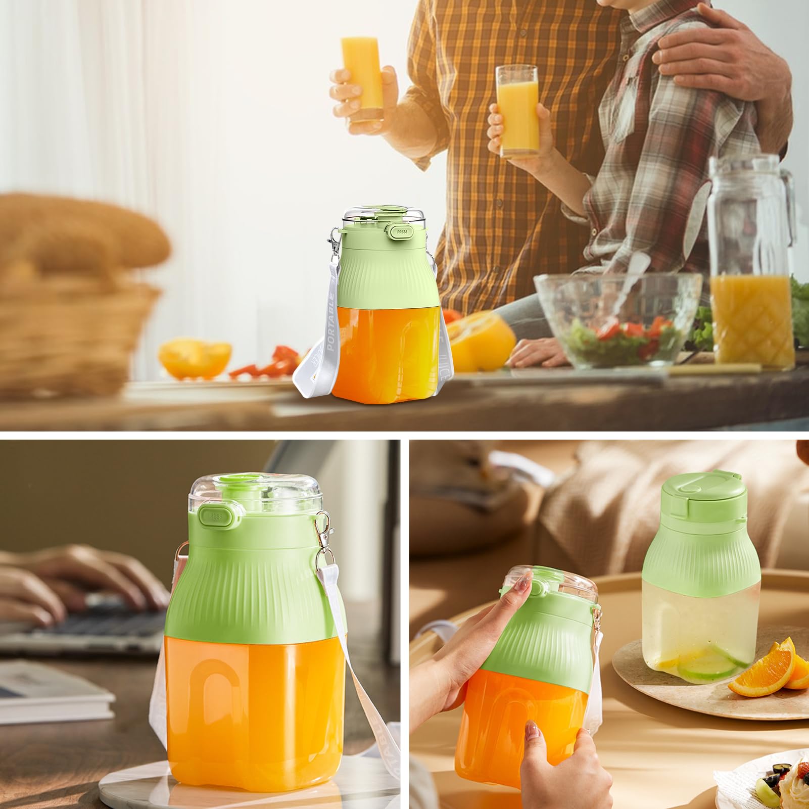 10-Blade Portable Rechargeable Juicer Cup - 500ml Large Capacity Travel Blender for Smoothies, Protein Shakes & Meal Prep - Grass Green - Perfect for Gym, Hiking, Camping & Office Use
