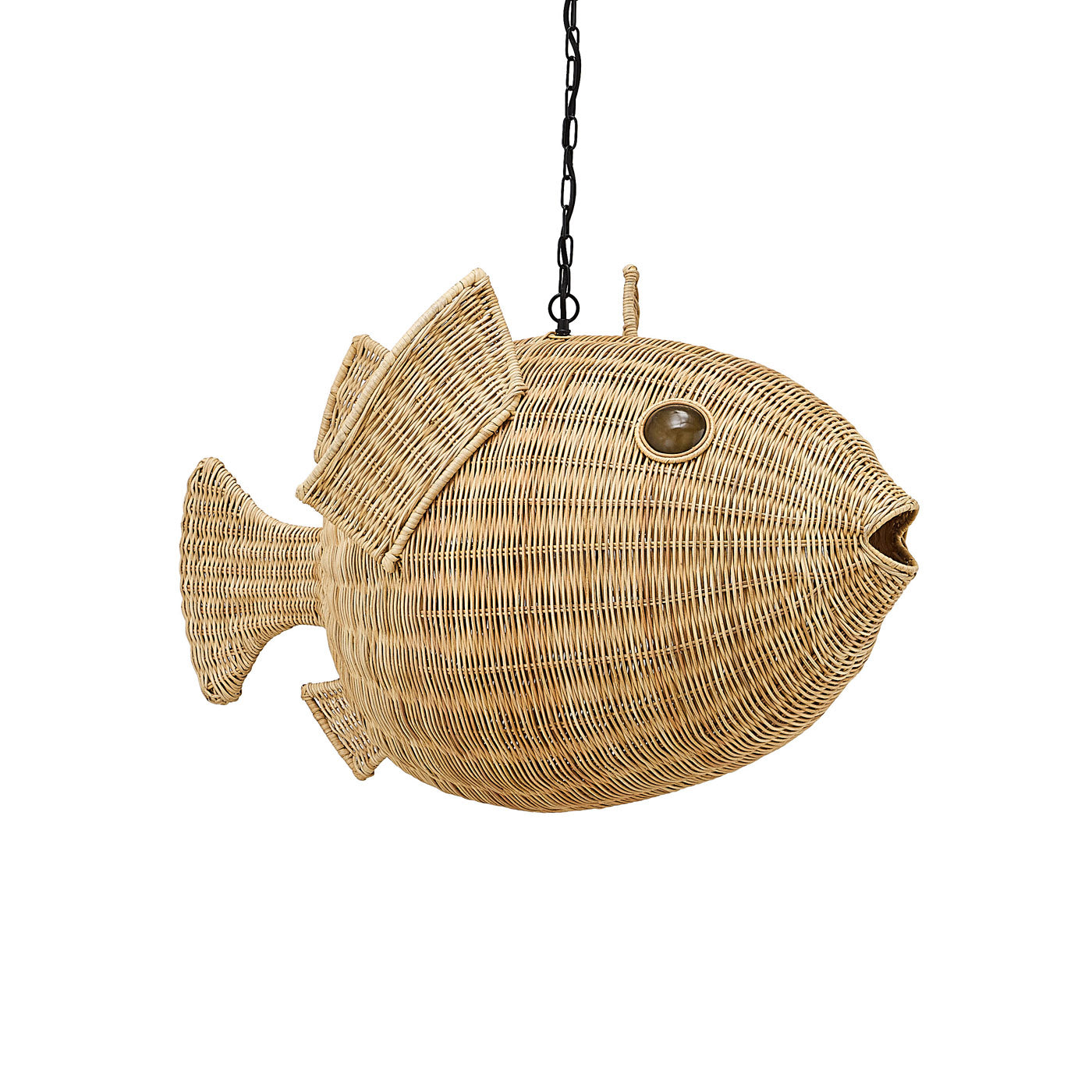 Wicker Blowfish Medium Pendant Light - Handwoven Rattan Chandelier for Coastal, Boho, or Beach House Decor - Perfect for Living Room, Bedroom, or Dining Area Lighting