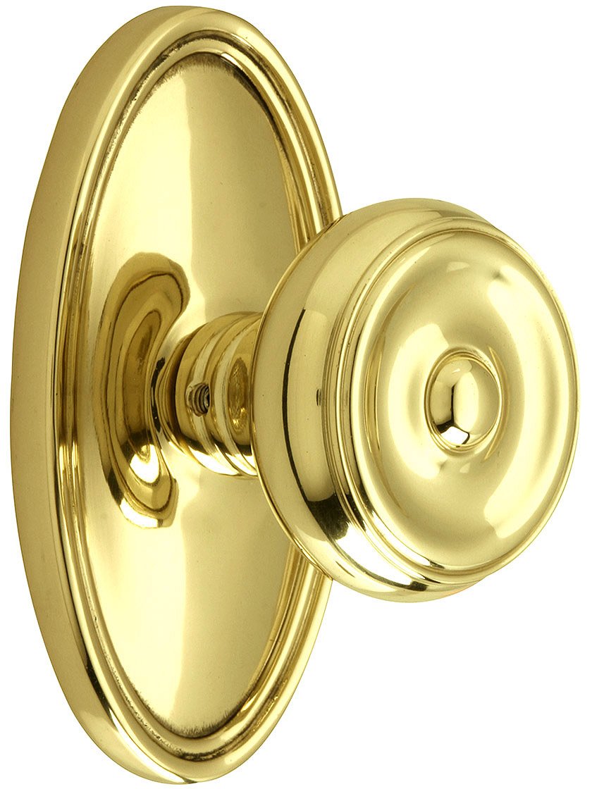 Polished Brass Oval Rosette Set with Waverly Knobs - Double Dummy Door Hardware for Interior Doors | Classic Home Decor Upgrade for Bedrooms, Living Rooms & Offices