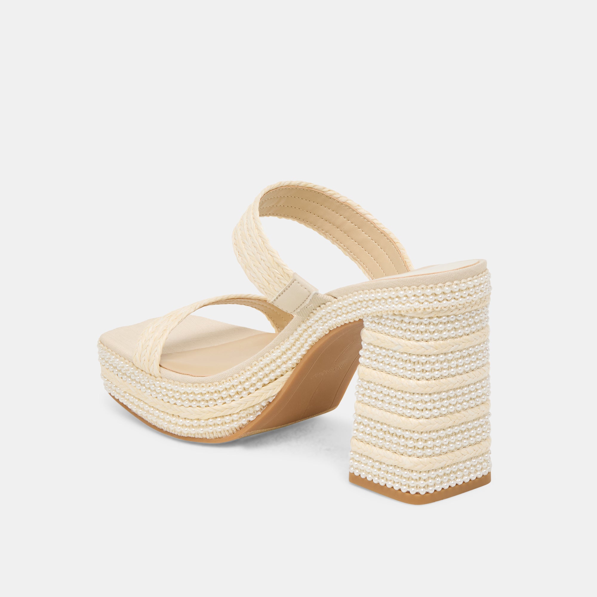 ALIYA PEARL HEELS - Women's Vanilla Raffia Sandals with Pearl Accents | Perfect for Summer Weddings, Beach Vacations & Date Nights