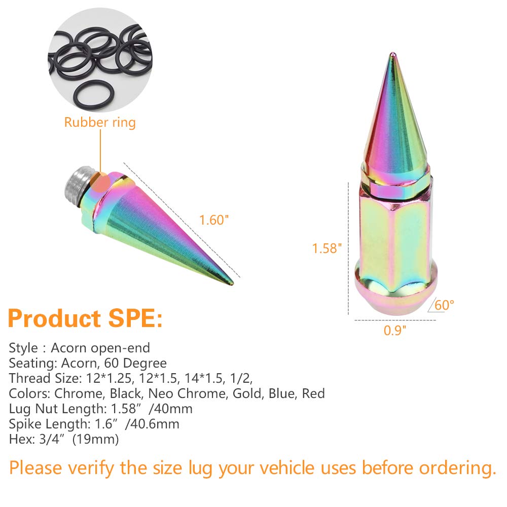 32-Piece Universal 2pc Extended Spike Lug Nut Set - M12x1.5 Conical Seat Hex 3/4