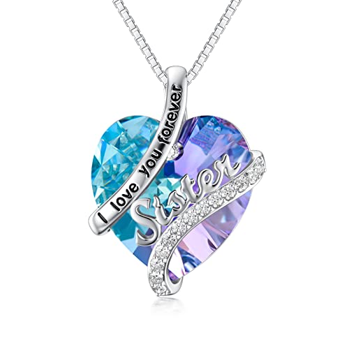 925 Sterling Silver Heart Birthstone Necklace for Sister - Personalized Sister Gift with Birthstone, Birthday, Anniversary & Valentine's Day Jewelry - Perfect for Special Occasions & Sister Bonding Moments