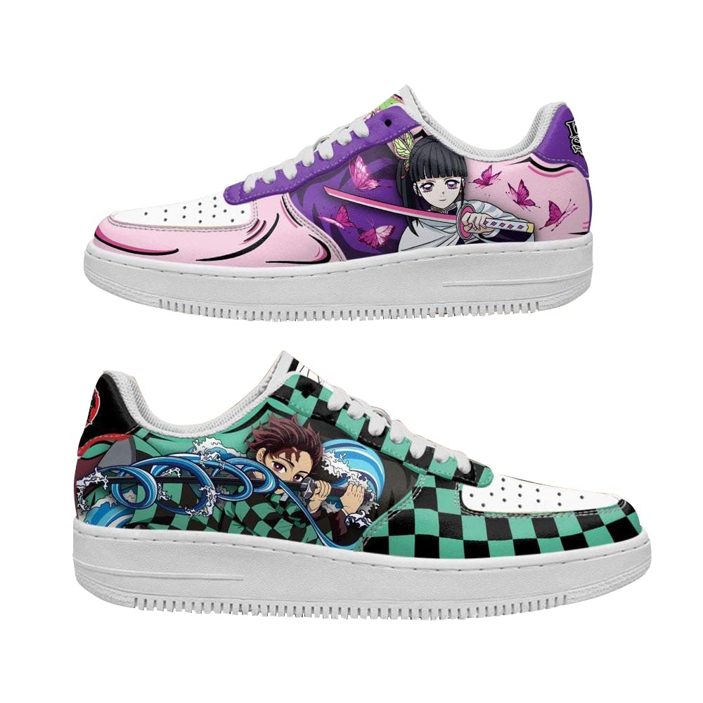 Custom Anime Demon Slayer Tanjiro Nezuko Printed Low-Top Basketball Shoes - Unisex Japanese Anime Cosplay Sneakers for Men & Women - Non-Slip Breathable Running Shoes for Outdoor, Gym & Casual Wear