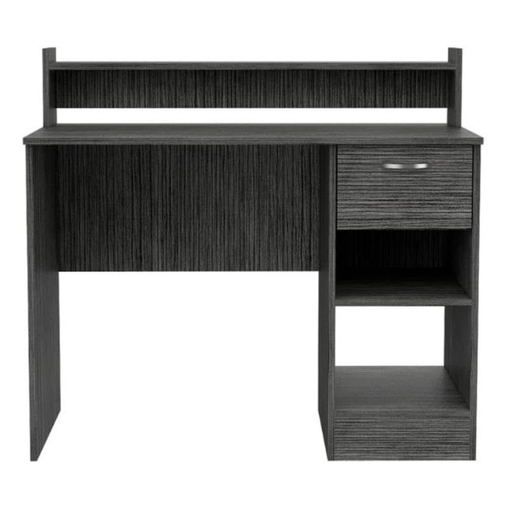 Charlotte Computer Desk with Open Shelf, 2 Storage Shelves & Built-in Drawer - Smokey Oak Finish Home Office Desk for Small Spaces, Work from Home & Study