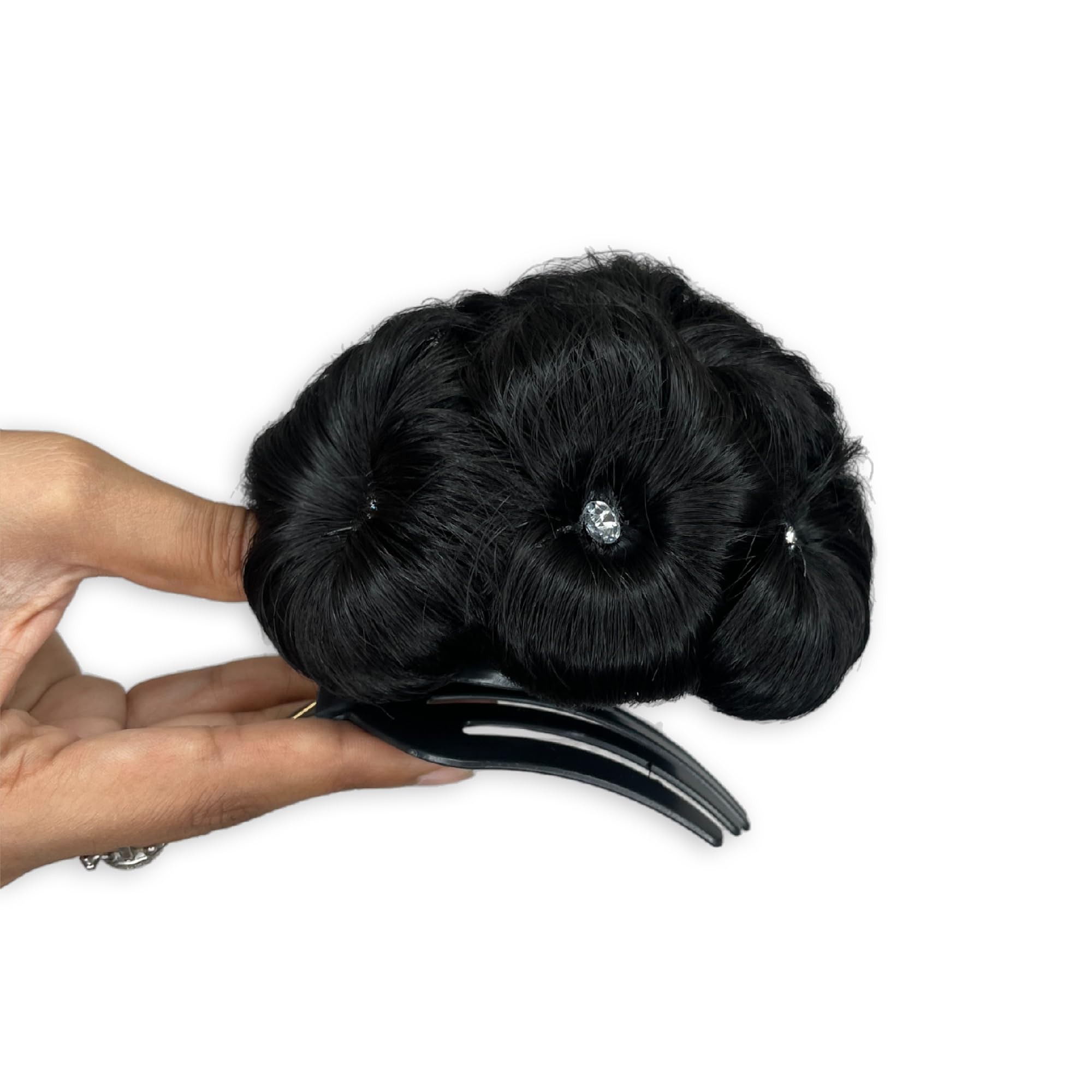 El Cabell Synthetic Natural Black Hair Extension Clutch with White Stone Juda for Women & Girls - Small Size | Perfect for Parties, Weddings & Daily Styling