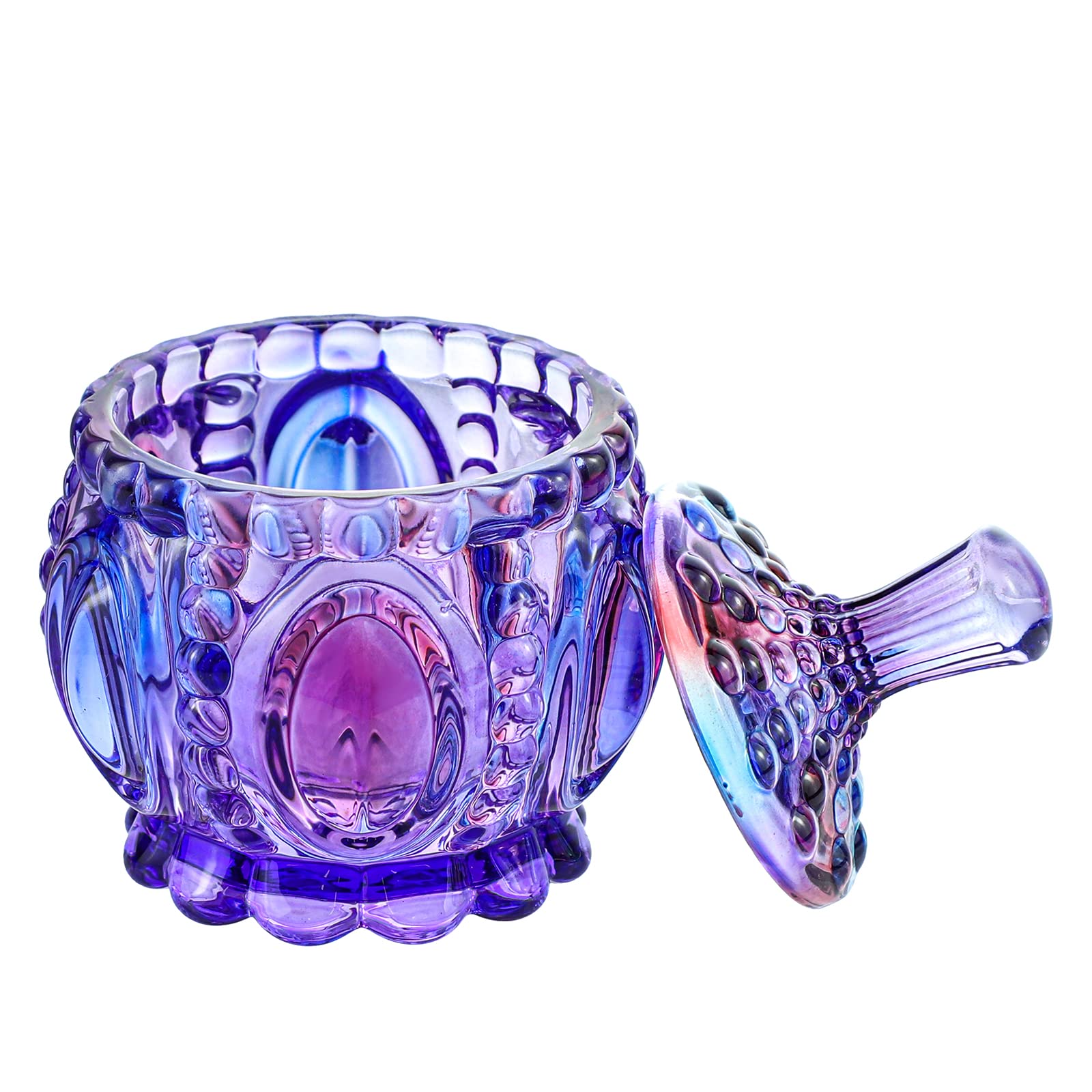 Royal Embossed Clear Glass Apothecary Jar with Lid - 7oz Candy, Jewelry & Food Storage Container - Wedding Buffet, Home Decor, Kitchen Organization (Pumpkin, Purple)