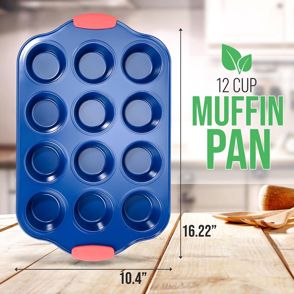 12-Cup Non-Stick Muffin Pan for Baking - Perfect for Cupcakes, Muffins & Mini Pies - Heavy Duty Carbon Steel Baking Tray for Home, Kitchen & Party Use