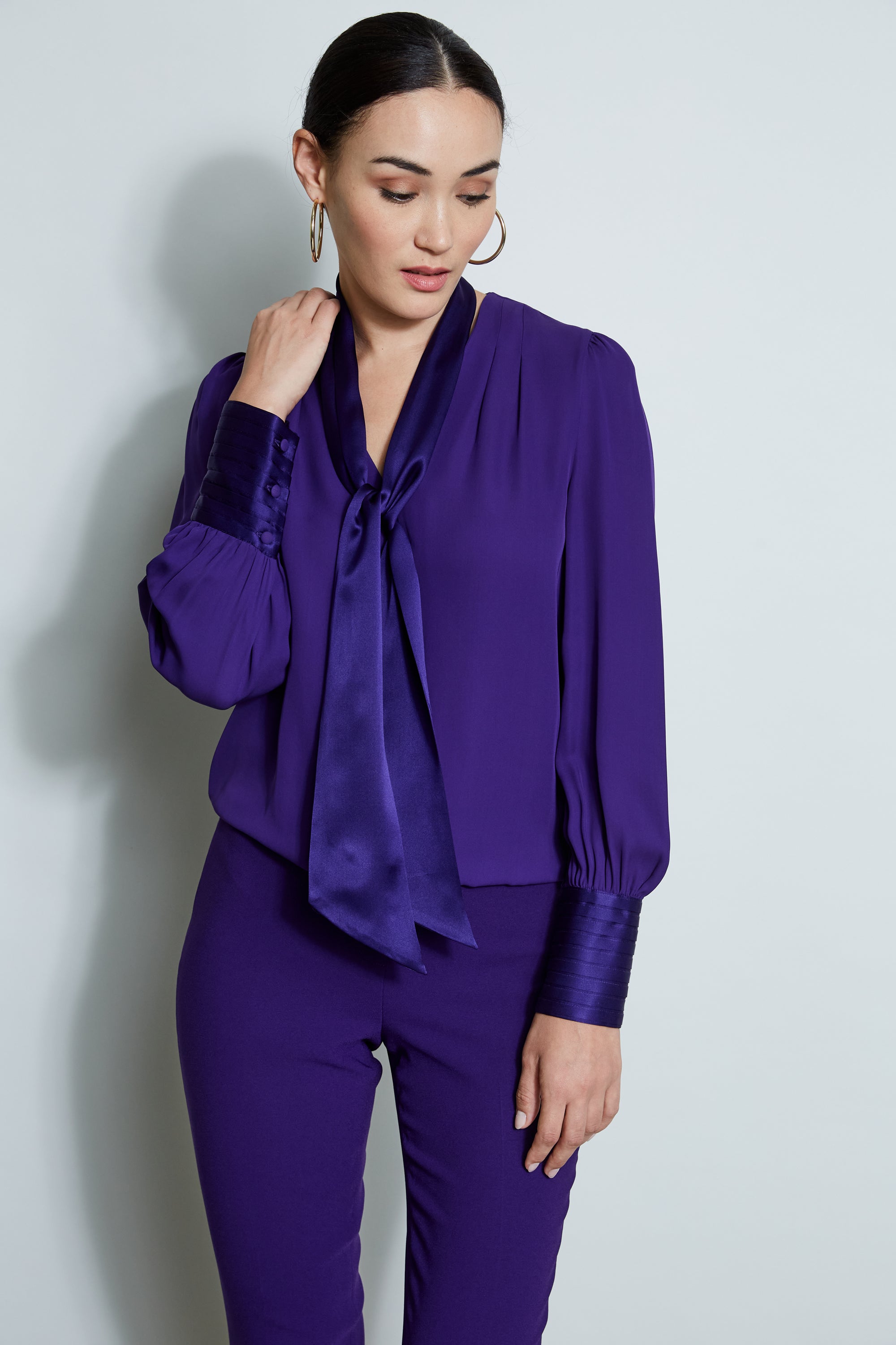 Women's Satin Tie-Front Blouse Shirt - Elegant Long Sleeve Tops for Work, Party & Date Night Outfits