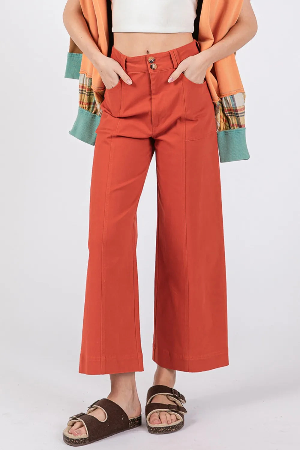 Cinnamon Wide Leg Cropped Pants for Women - High Waisted Casual Trousers | Perfect for Office, Travel & Everyday Wear