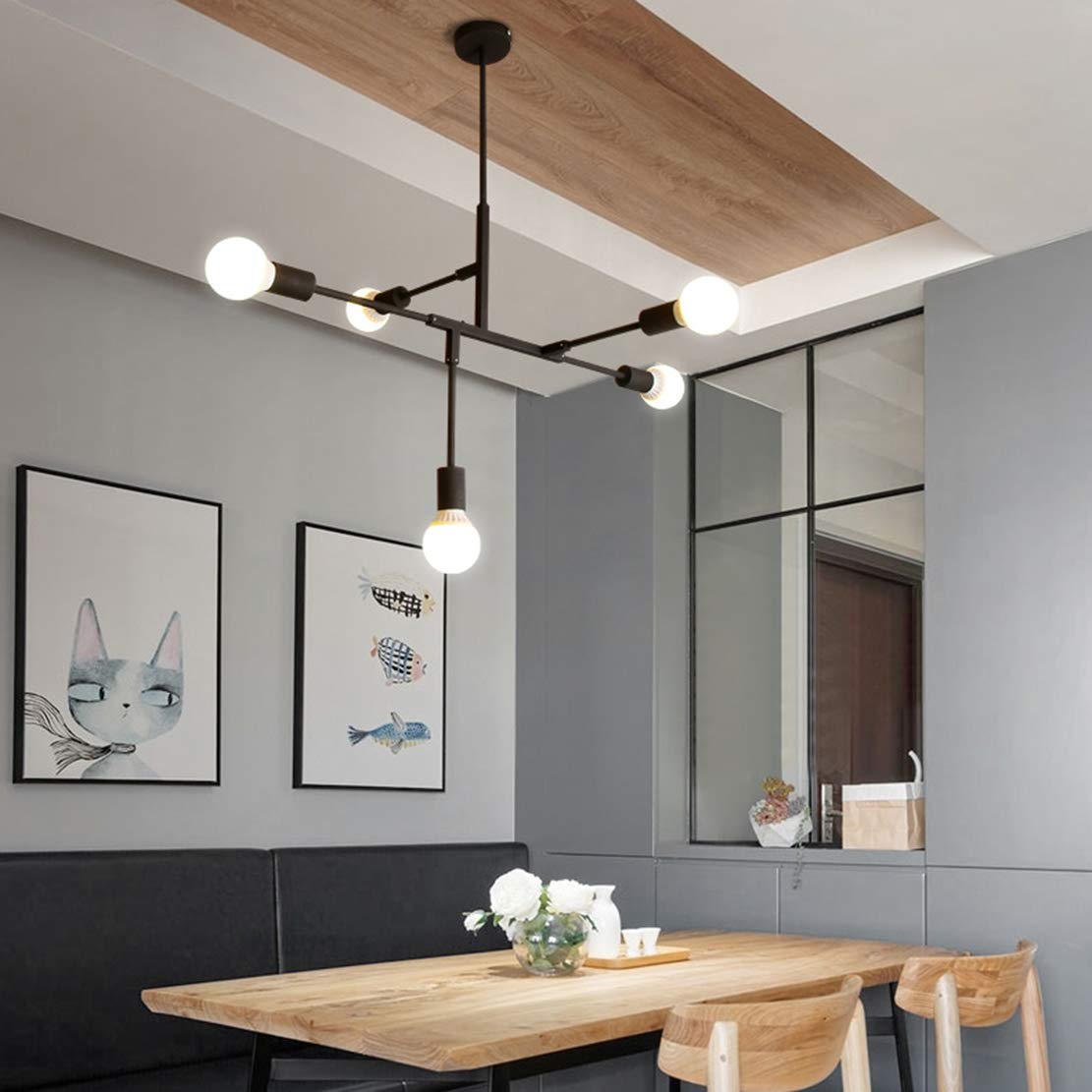 Modern Matte Black 5-Light Sputnik Chandelier - Industrial Style Pendant Light for Kids Room, Art Studio & Ceiling Decor | E26/G95 Bulb Compatible | Perfect for Children's Bedroom, Playroom & Creative Spaces