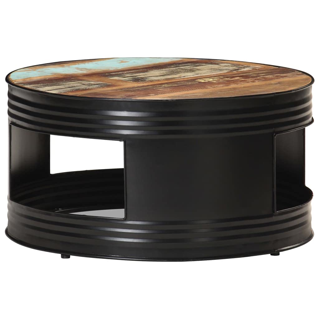 Vintage Round Coffee Table with Storage Compartment - Industrial Metal Frame Accent Table for Living Room, Sofa, Home & Office - Multicolor | Perfect for Small Spaces, Coffee Time & Stylish Home Decor