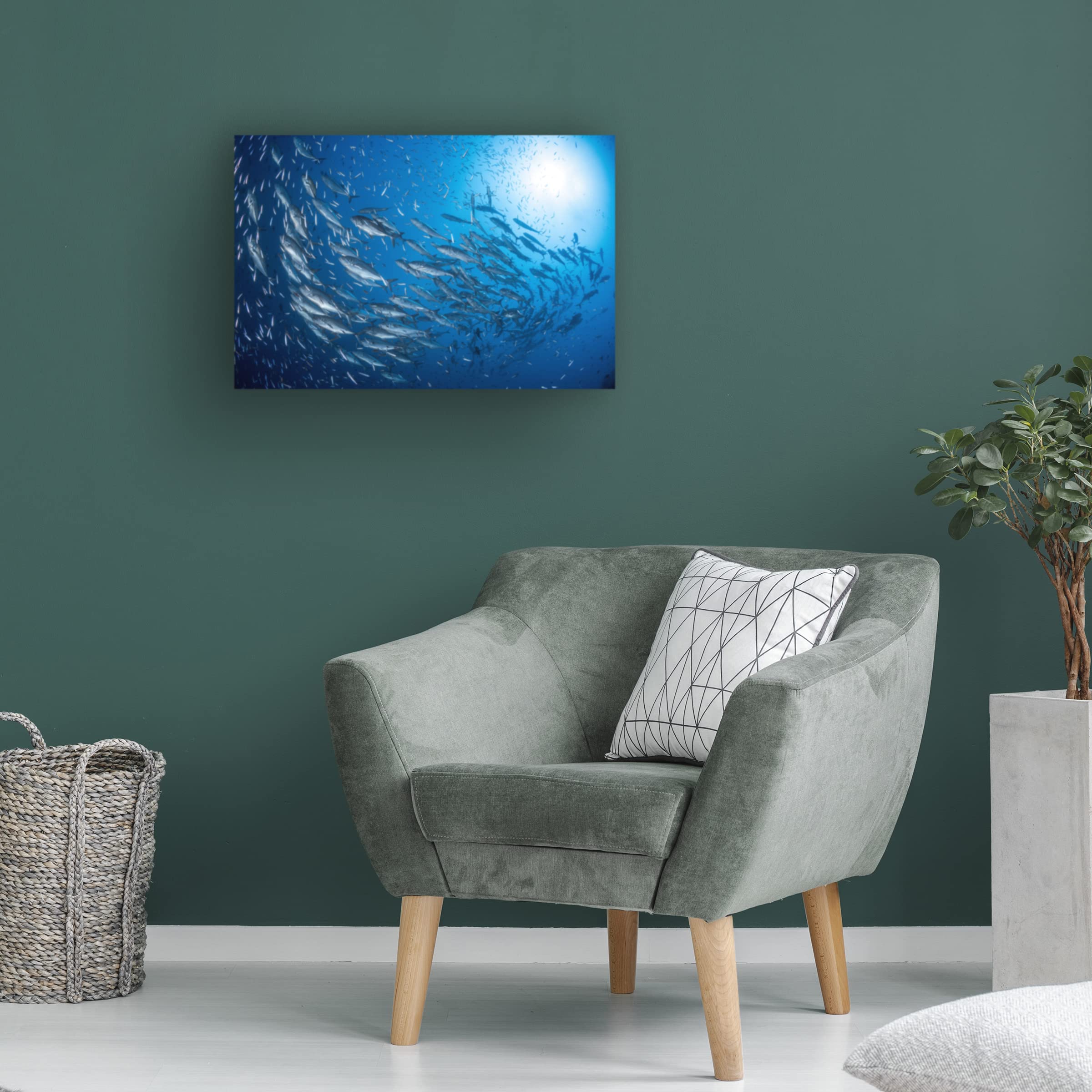 Barathieu Gabriel 'A School Of Trevaly' Canvas Wall Art Print - Tropical Fish Ocean Painting for Living Room, Bedroom & Office Decor