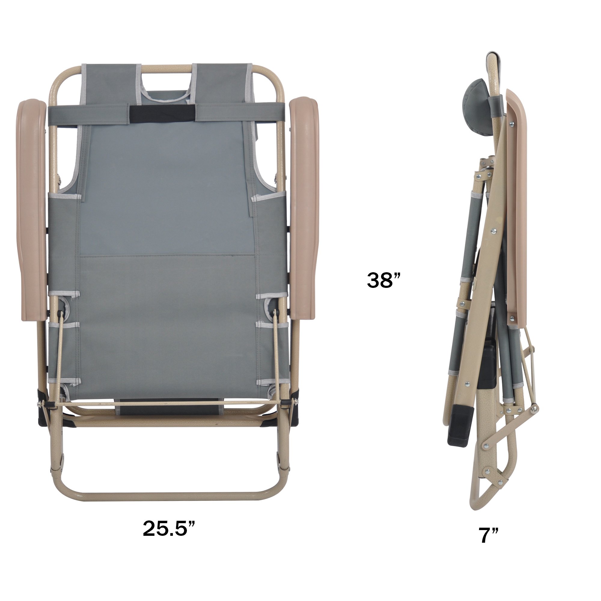 2 Pack Adjustable Patio Chaise Lounge Chairs - Convertible to Full Flat Cots, Foldable Reclining Outdoor Chairs for Lawn, Camping, Beach & Pool - Perfect for Sunbathing, Relaxing and Backyard Lounging
