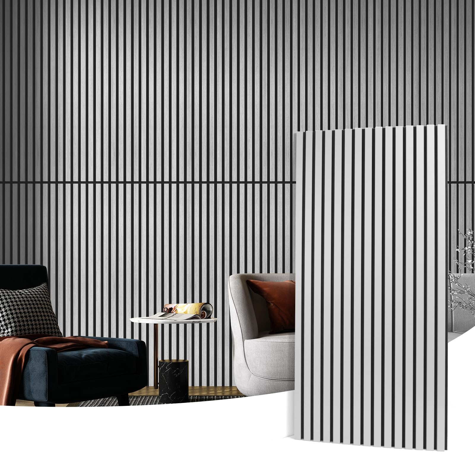 Art3d 4 Pack Wood Slat Acoustic Panels for Wall & Ceiling - 3D Fluted Sound Absorbing Panels with Natural Wood Finish in Brushed Silver - Perfect for Home Theater, Recording Studio & Office Noise Reduction