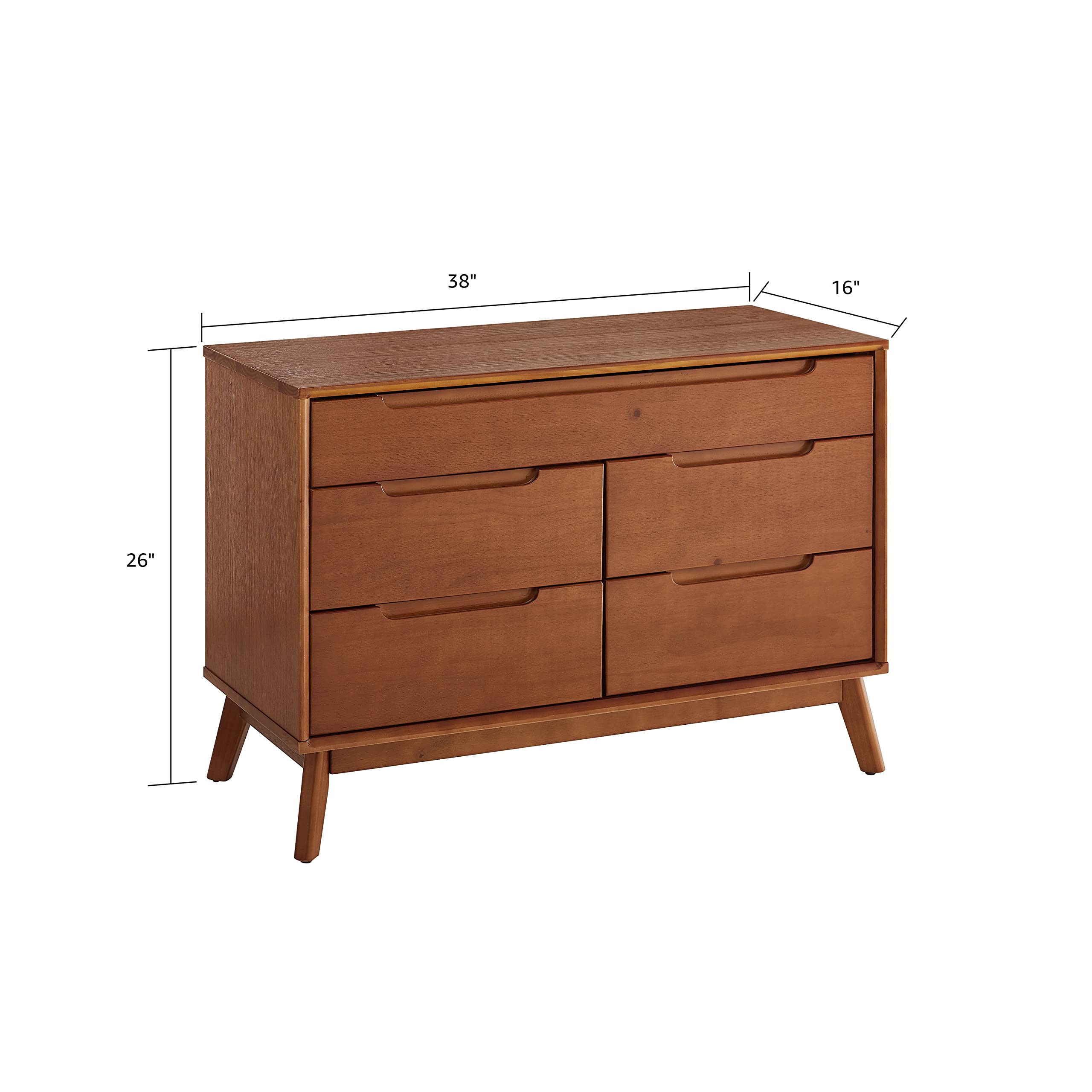 Mid Century Modern 5-Drawer Dresser for Bedroom - Solid Wood Storage Cabinet with 3-Tier Organizer - Walnut Finish for Closet, Living Room, Hallway & Nursery - Perfect for Clothes, Blankets & Home Organization