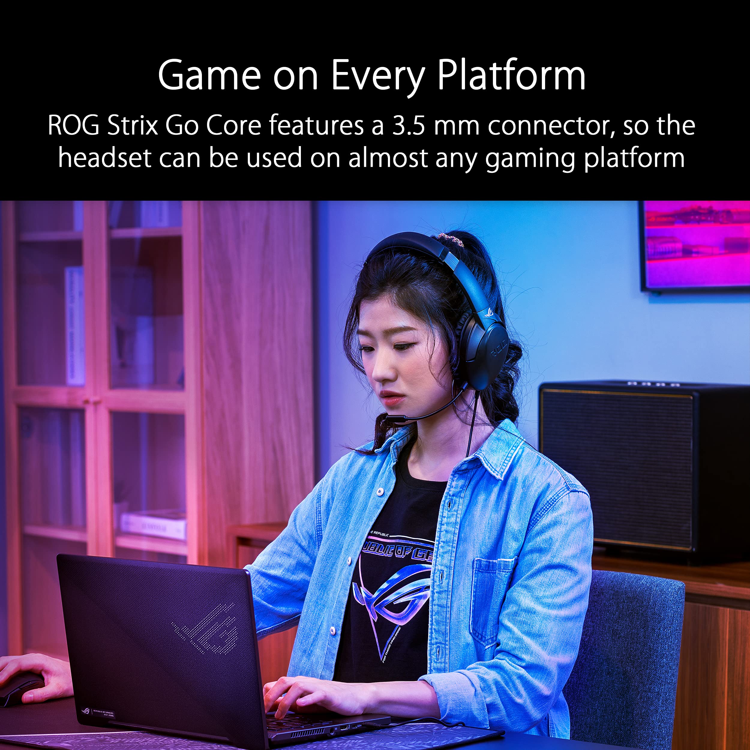 ASUS ROG Strix Go Core Wired Gaming Headset with 3.5mm Connector - Lightweight Over-Ear Headphones for PC, Mac, Nintendo Switch & PS4 (Black) - Perfect for Competitive Gaming & Long Sessions