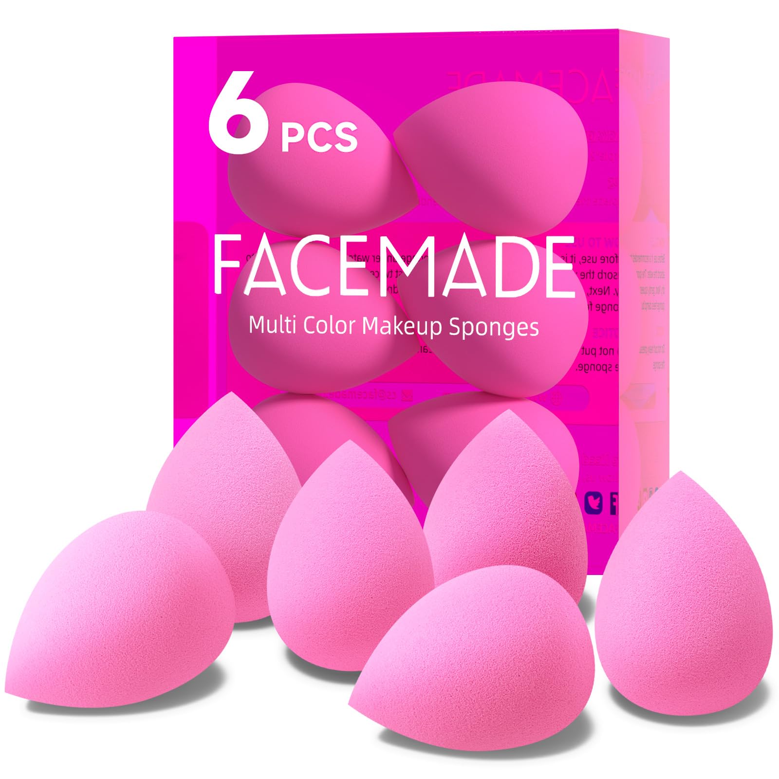 6 PCS Makeup Sponges Set - Latex Free Beauty Blender for Foundation, Liquid, Cream & Powder - Soft Pink Blending Sponge for Flawless Makeup Application - Perfect for Daily Use, Travel & Professional Makeup Artists