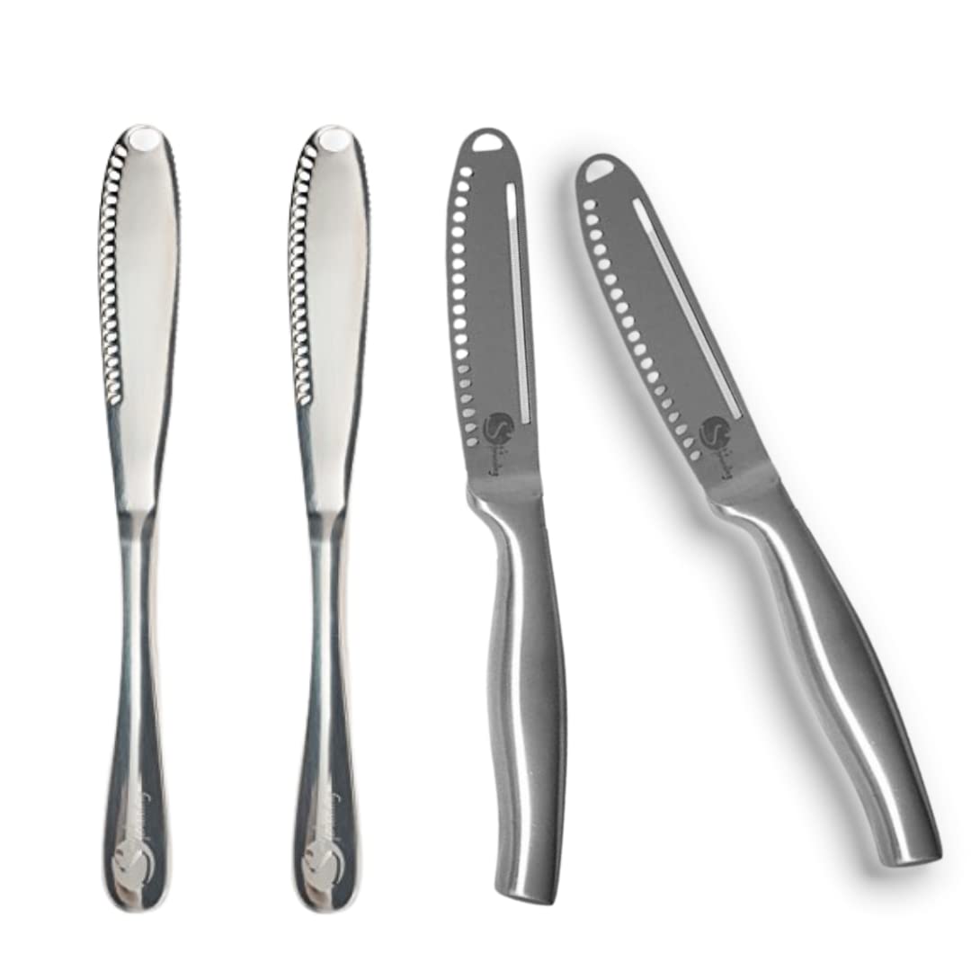 Premium Stainless Steel Butter Spreader and Curler Knives Set - 2 Butter Knives + 1 Magic Butter Curler for Smooth Spreading - Perfect for Breakfast, Baking, and Entertaining