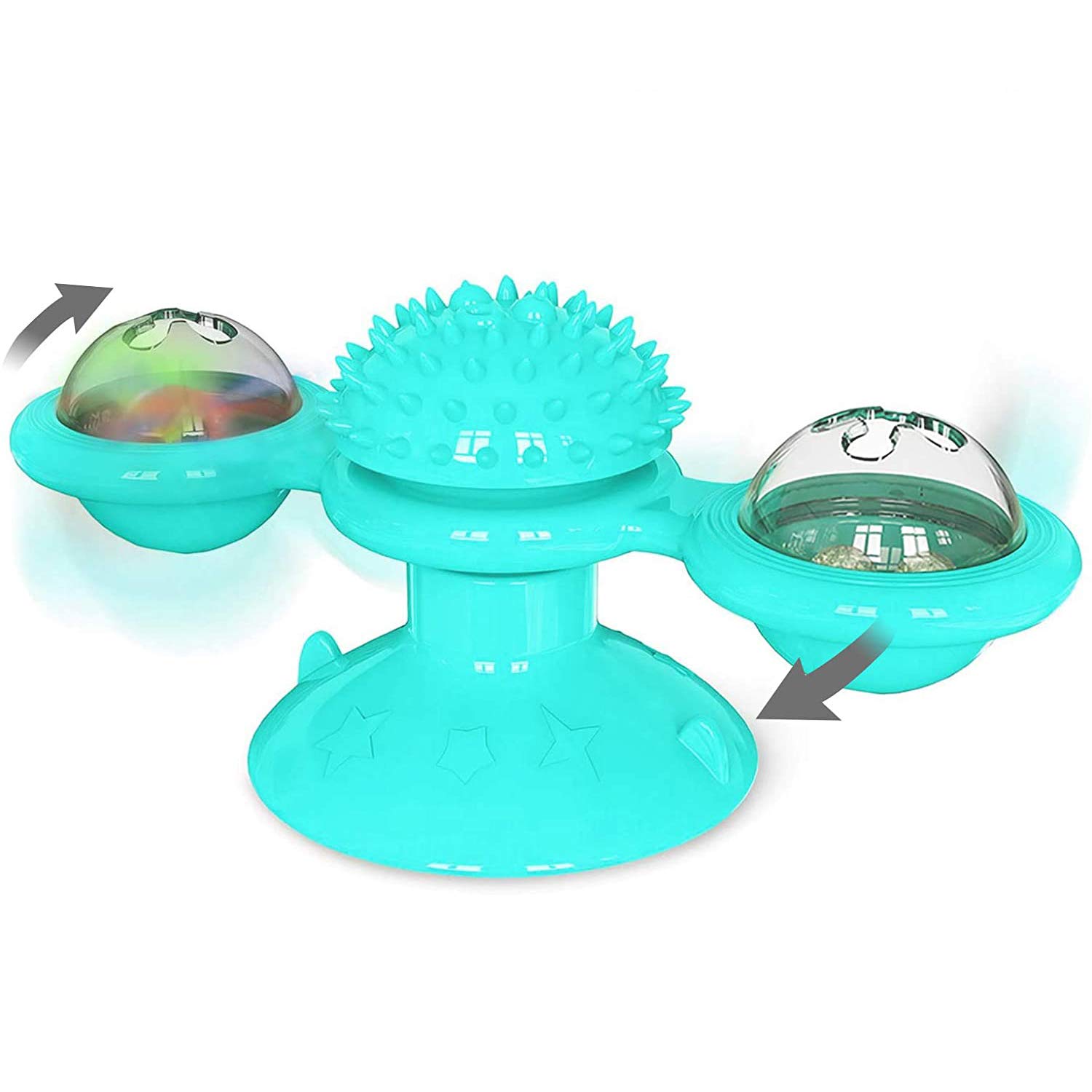MUZI Windmill Cat Toy - Interactive Teaser with Suction Cup & Catnip - Fun Indoor Kitten Play Toy with Scratching Surface & Hair Brush - Perfect for Playtime, Training, and Bonding with Your Cat