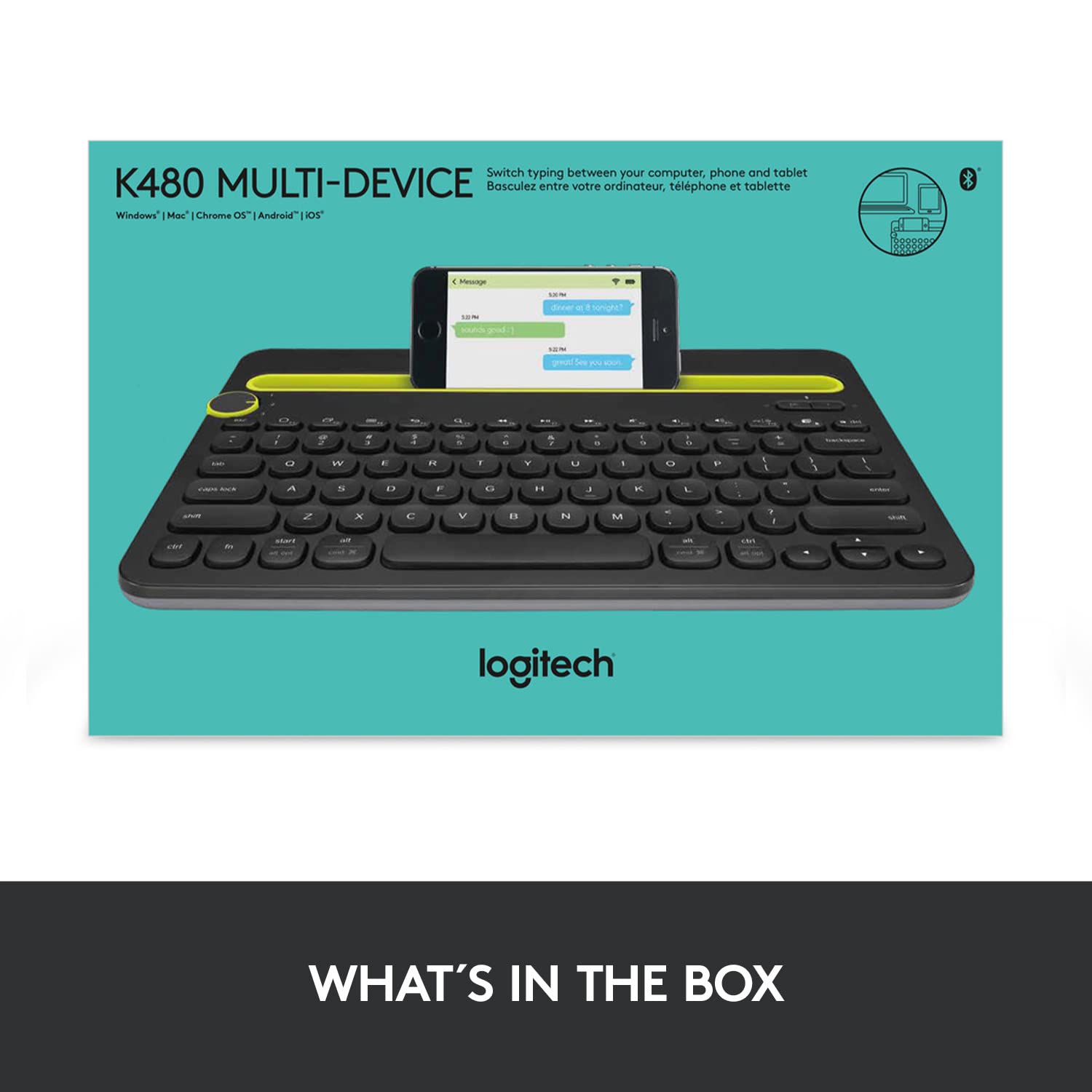 Logitech K480 Multi-Device Bluetooth Keyboard - Wireless Keyboard for Computer, Phone & Tablet - Seamless Switching Between 3 Devices - Perfect for Home Office, Remote Work & Study Setup