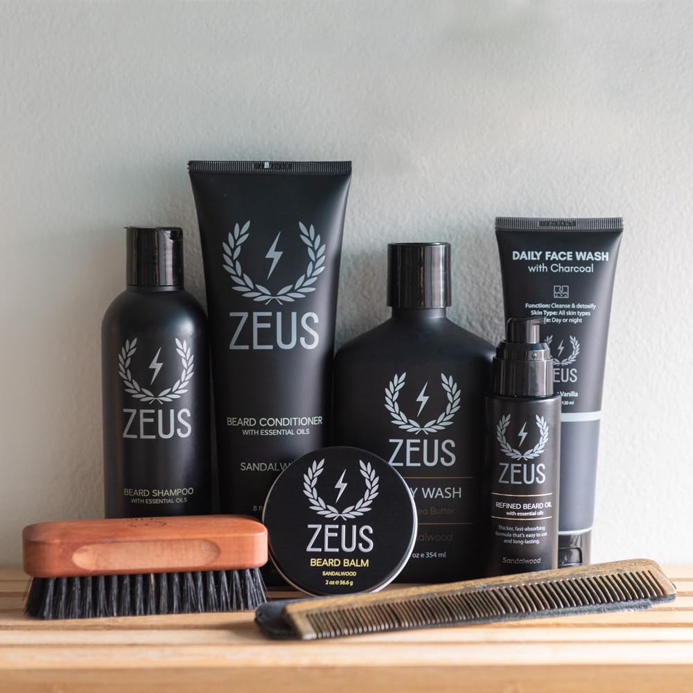 Premium ZEUS Ultimate Beard & Body Care Kit for Men - Complete Grooming Set with Sandalwood Scent | Perfect Gift for Father's Day, Birthday & Self-Care Routine