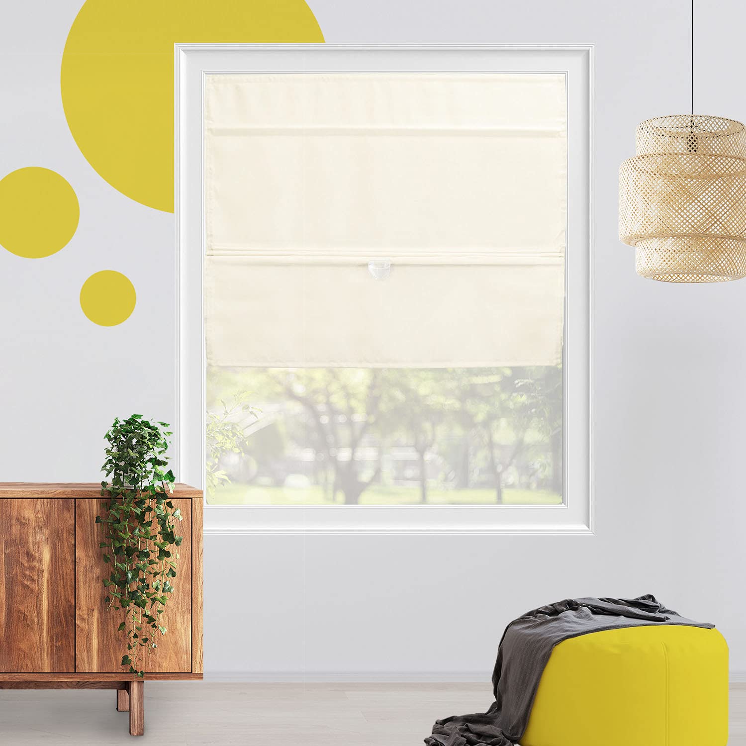 Magnetic Roman Shades for Windows - Cordless Linen Fabric Window Blinds | Easy Lift, Energy Efficient & Privacy Protection | Light Filtering Window Treatment | 35
