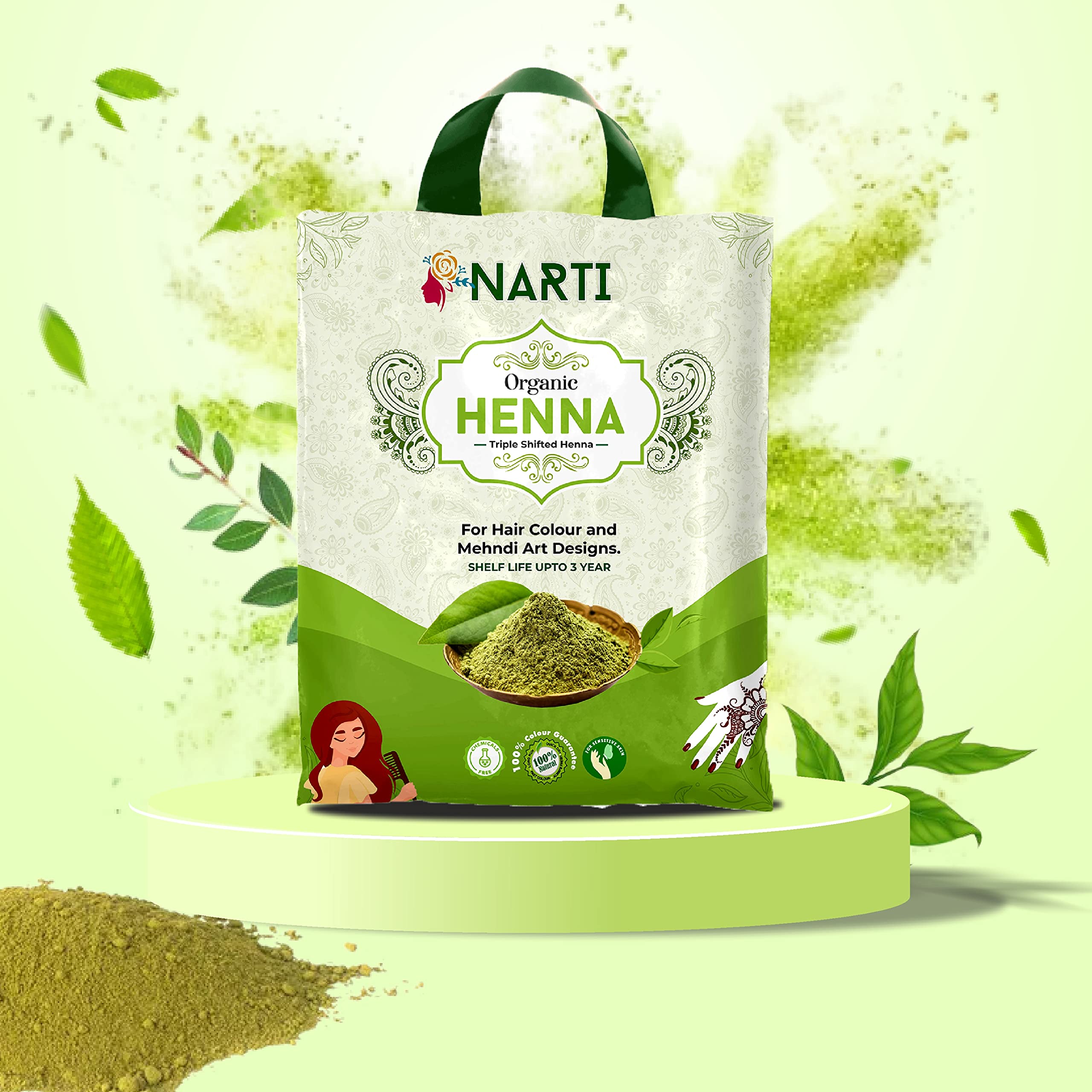 Organic Narti 500gm Henna Powder for Hair Growth - Natural Mehendi for Hair Care, Conditioning & Coloring | Perfect for DIY Hair Treatments, Bridal Prep & Ayurvedic Hair Care Routines