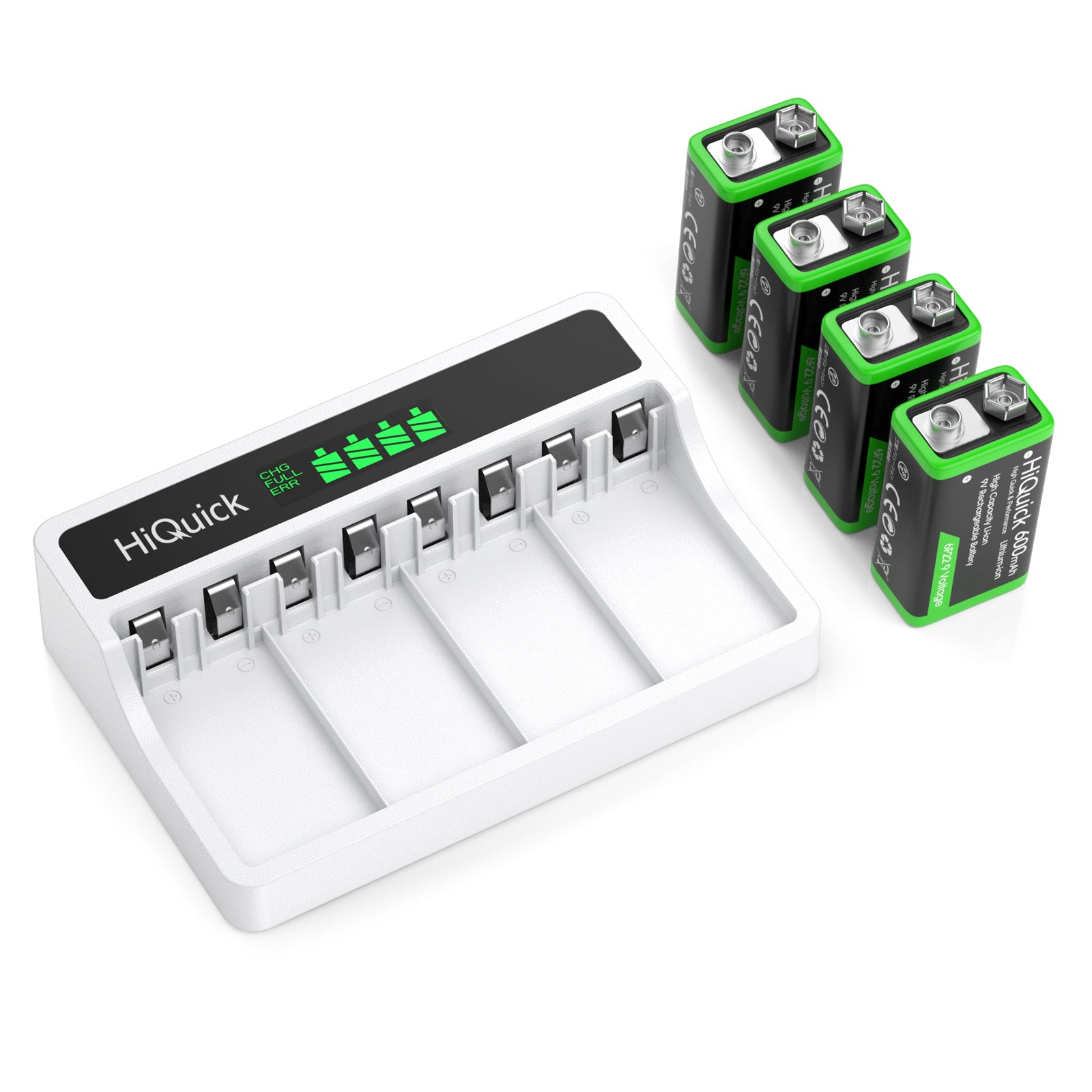 HiQuick 9V Rechargeable Battery Pack with LCD Smart Charger - NiMH/Li-ion Compatible - Perfect for Guitar Pedals, Smoke Detectors & Electronic Devices