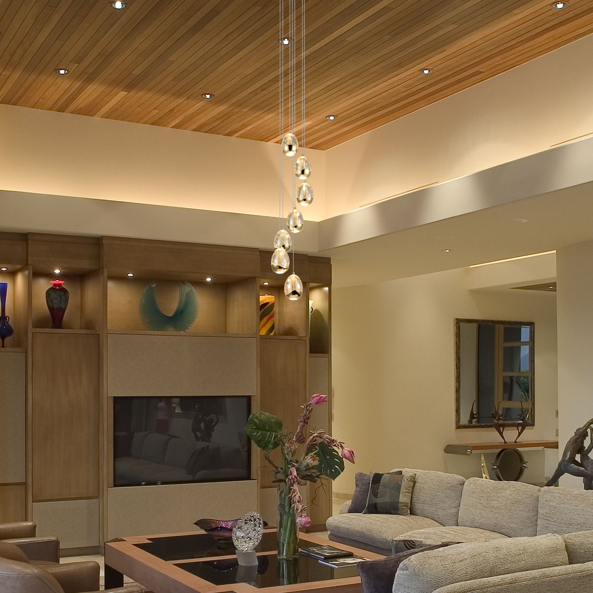 VONN Venezia 7-Light Gold LED Chandelier - Modern Crystal Ceiling Light Fixture for Dining Room, Living Room & Bedroom Lighting