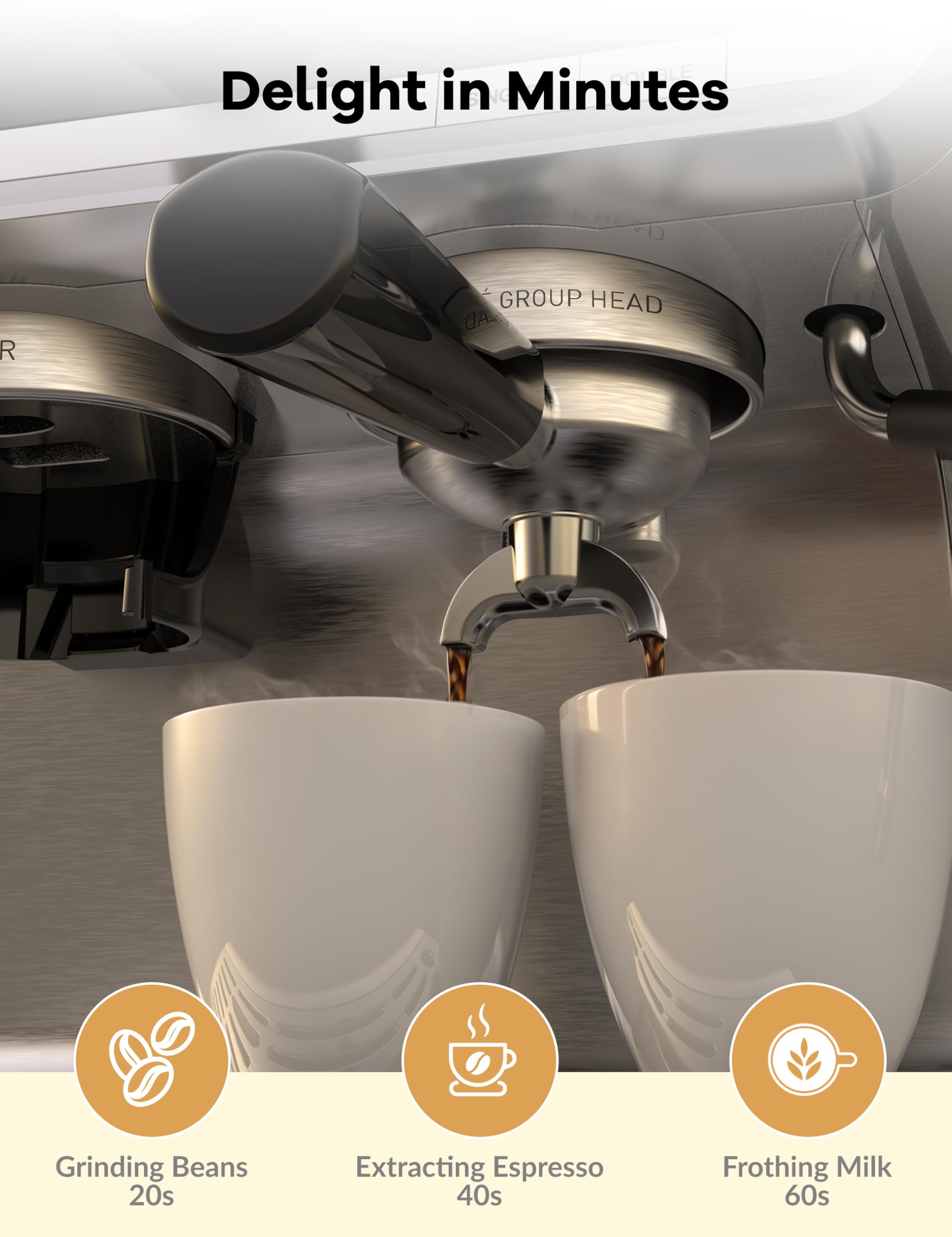 20 Bar Espresso Coffee Machine with Milk Frother - 2.8L Removable Water Tank, 1450W Semi-Automatic Espresso Maker with Built-in Grinder for Latte & Cappuccino | Perfect for Home Baristas & Coffee Lovers | Ideal for Kitchen, Office & Gift Giving