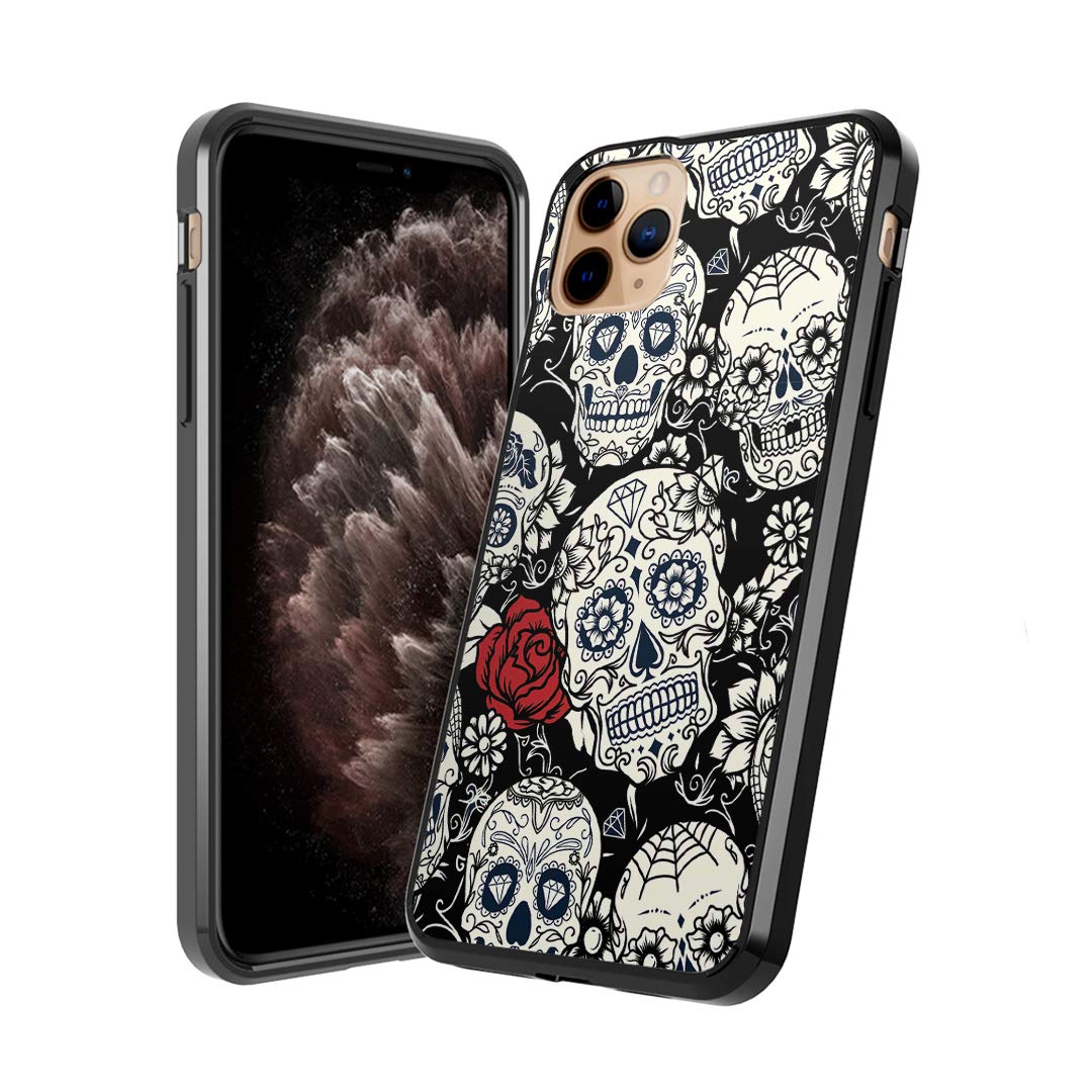 Moriko Cute Fusion Gel iPhone 11 Pro Case - Anti-Scratch Slim Soft Grip Protective Cover for 5.8 Inch Display (Black White Sugar Skull Design) | Perfect for Everyday Use, Work & Travel Protection