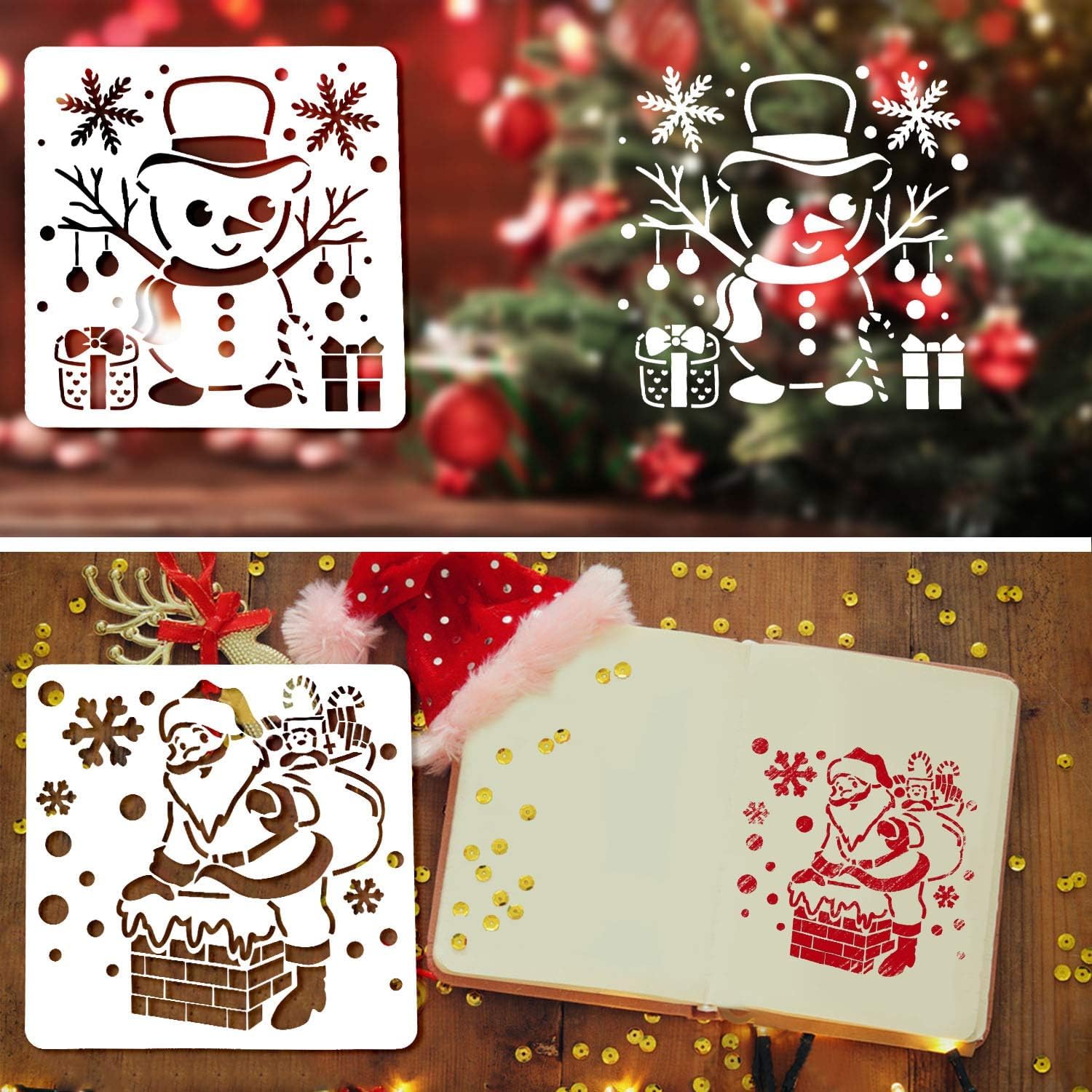 Christmas Stencils for Painting and Drawing - Holiday Craft Supplies Kit for Card Making, Scrapbooking, Window & Glass Decor - Perfect for DIY Christmas Gifts & Home Decoration