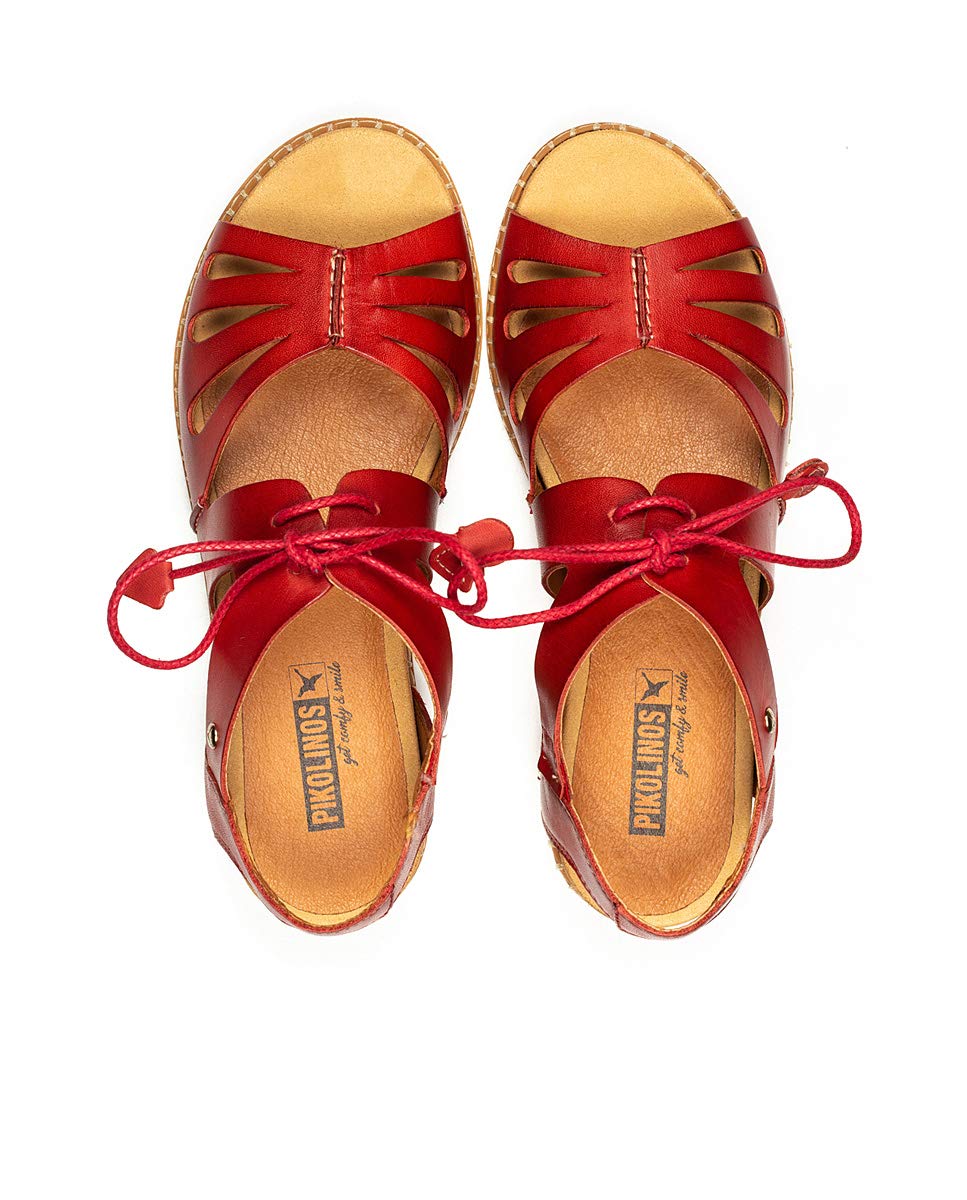 PIKOLINOS Women's Leather Flat Sandals - Marazul Coral | Comfortable & Stylish for Beach, Vacation & Summer Outfits