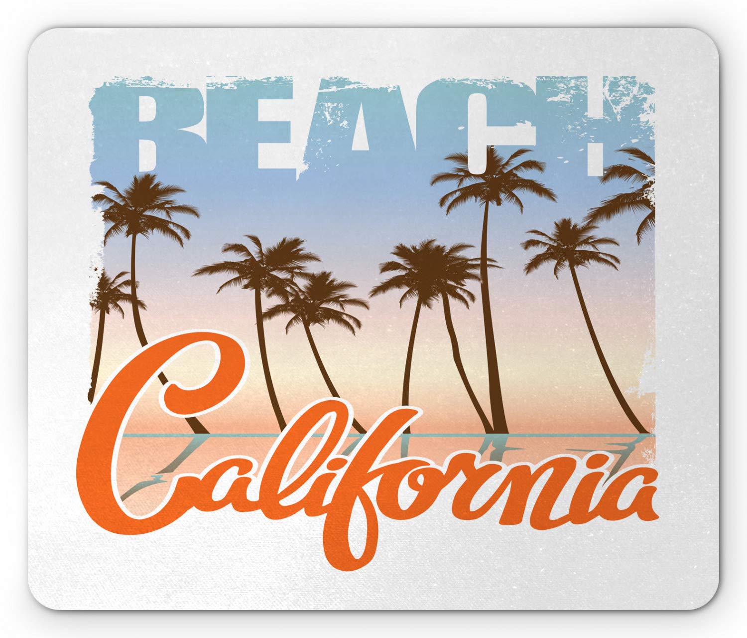 Ambesonne Vintage Palm Mouse Pad - Beach California Lettering with Trees Reflections & Gradient Sunset Pattern, Non-Slip Rubber Mousepad (Standard Size, White & Multicolor) - Perfect for Office, Gaming & Home Computer Use